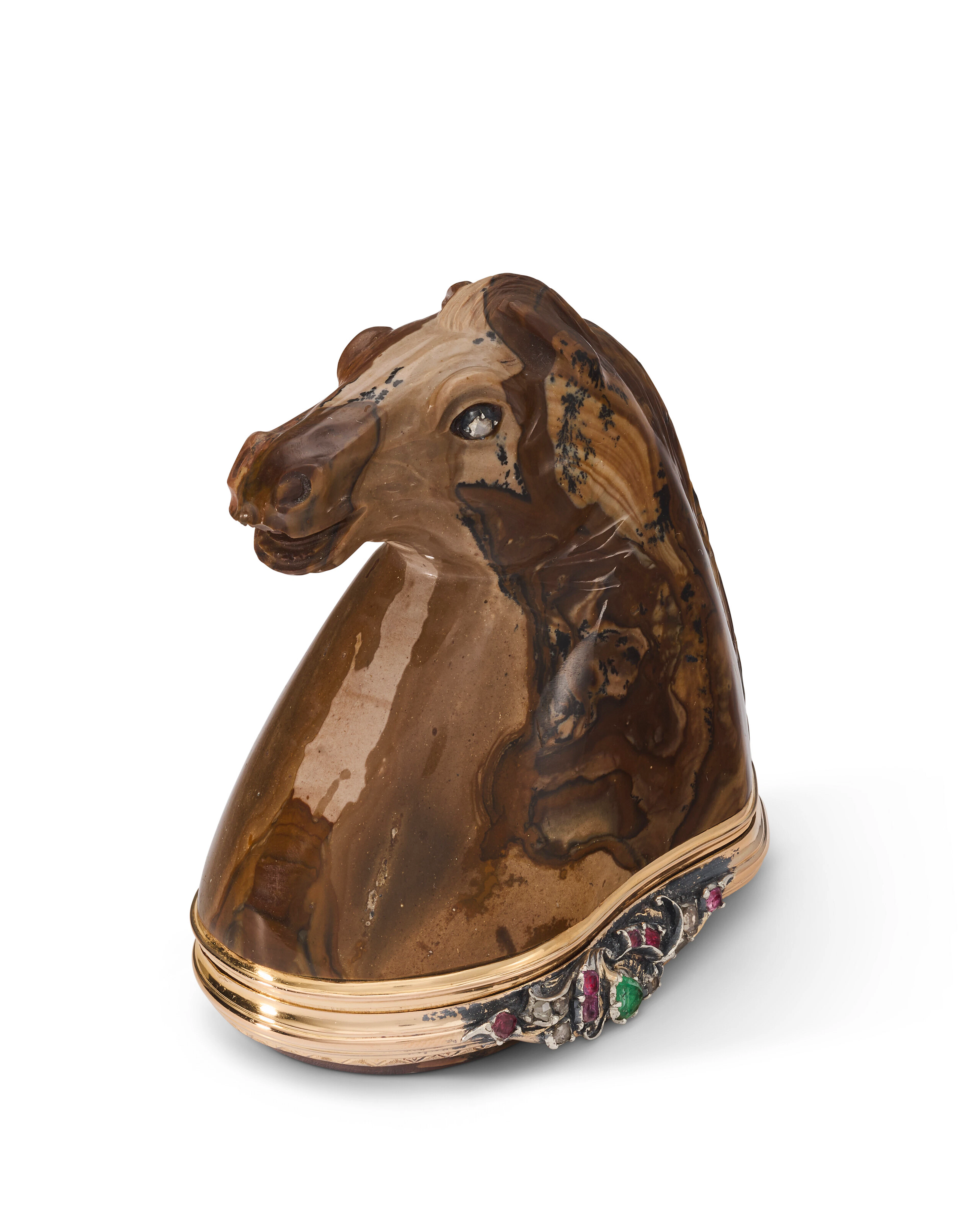 A GERMAN GOLD-MOUNTED AGATE NOVELTY SNUFF-BOX