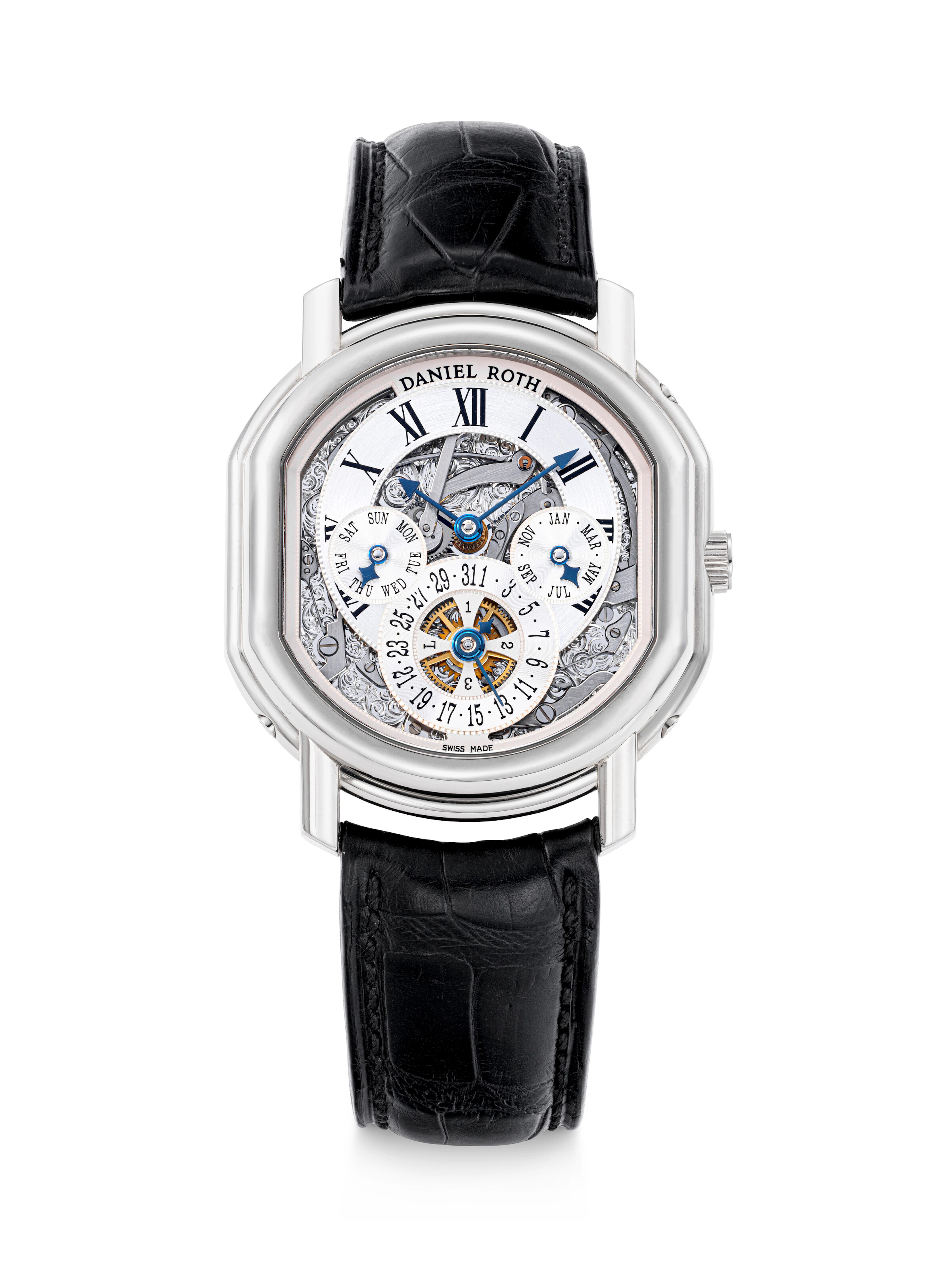 DANIEL ROTH. AN 18K WHITE GOLD SEMI-SKELETONISED AUTOMATIC PERPETUAL