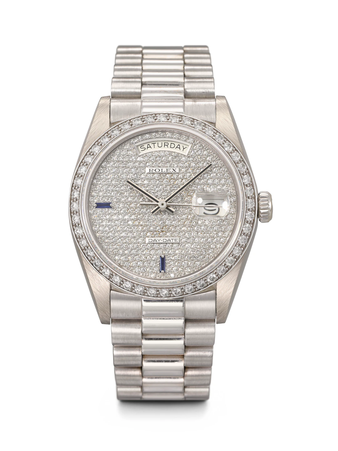 Rolex. A Rare and Dazzling 18K White Gold, Diamond and Sapphire-Set