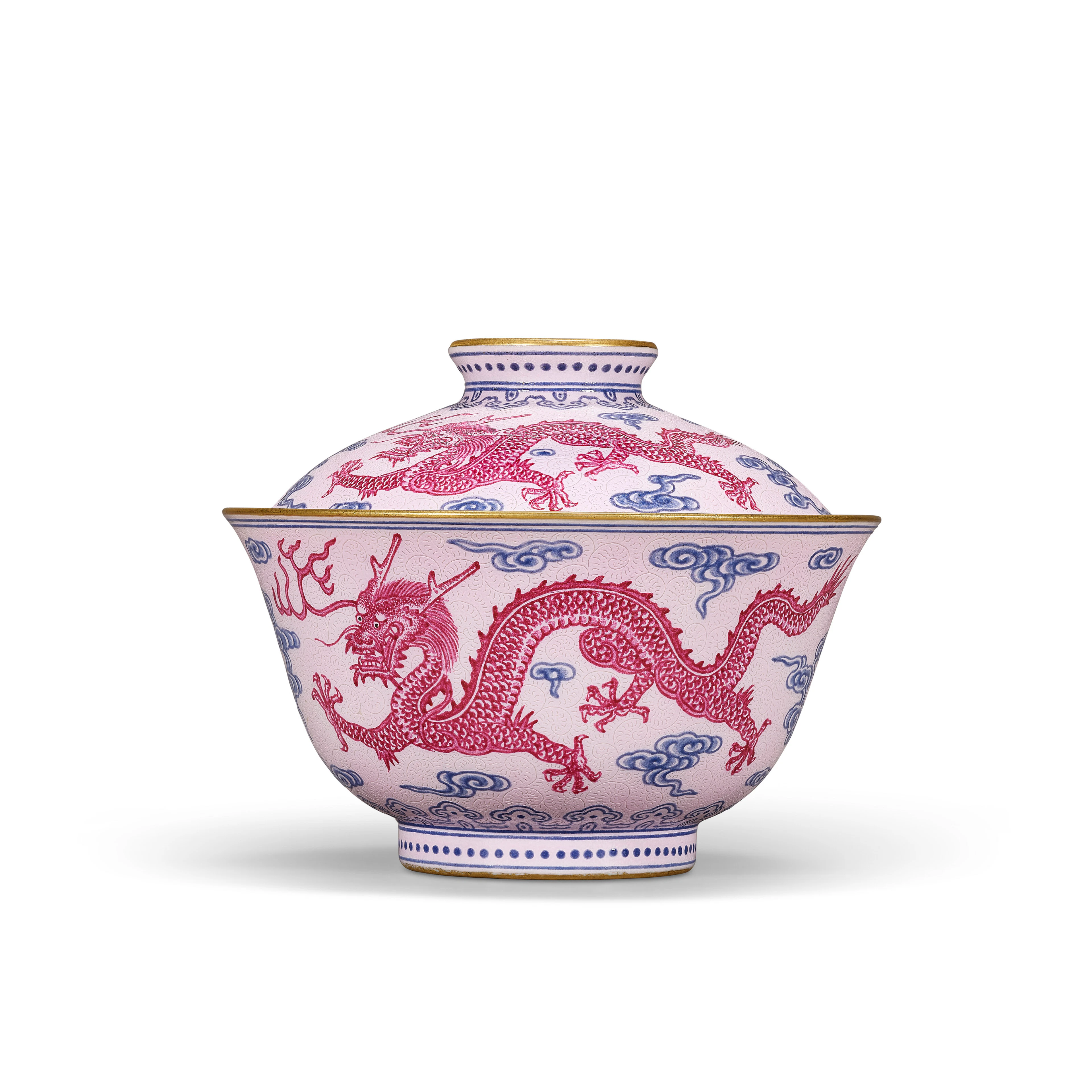 An Extremely Rare Imperial Yangcai Puce, Blue, and Black-Enamelled