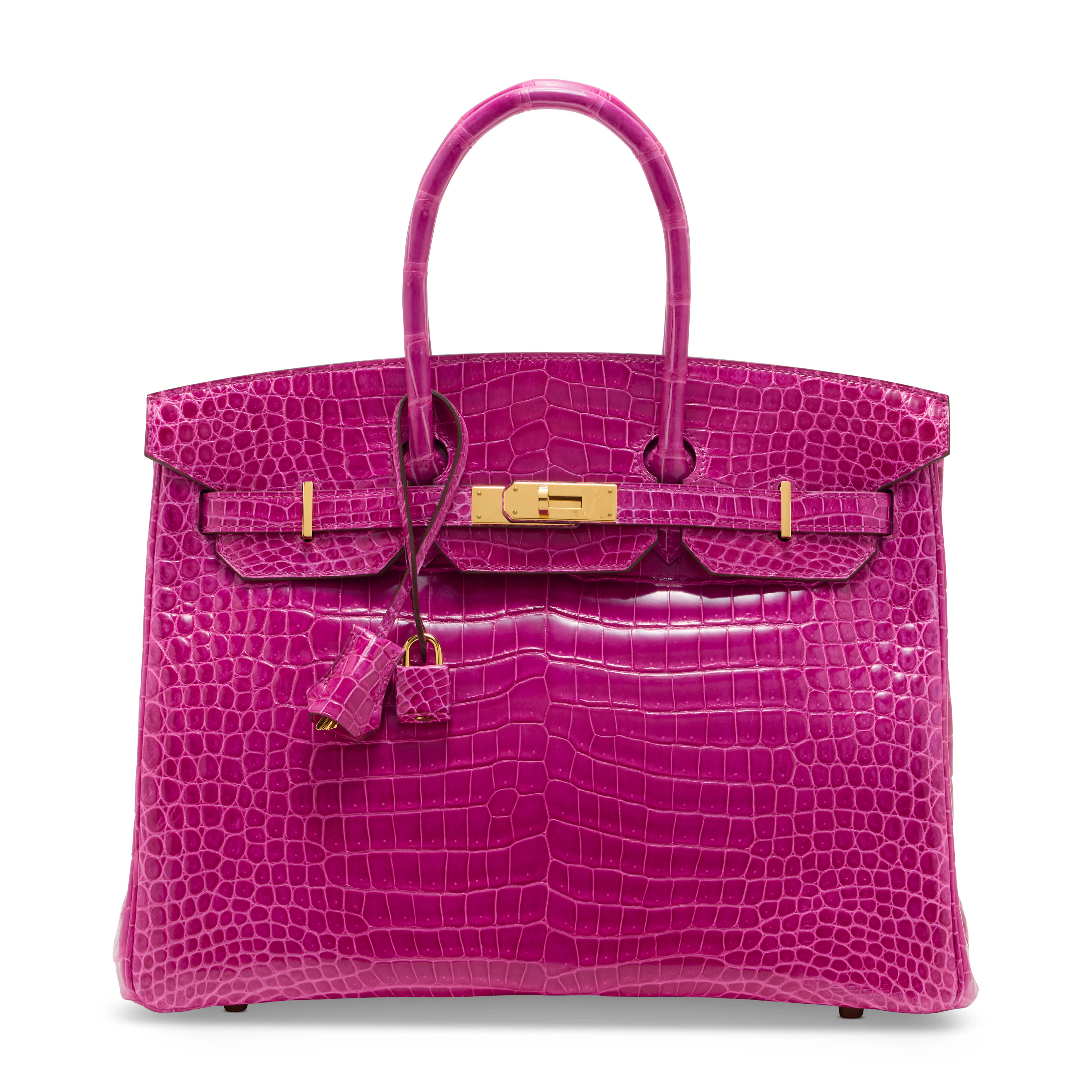 A Shiny Rose Schéhérazade Porosus Crocodile Birkin 35 with Gold Hardware