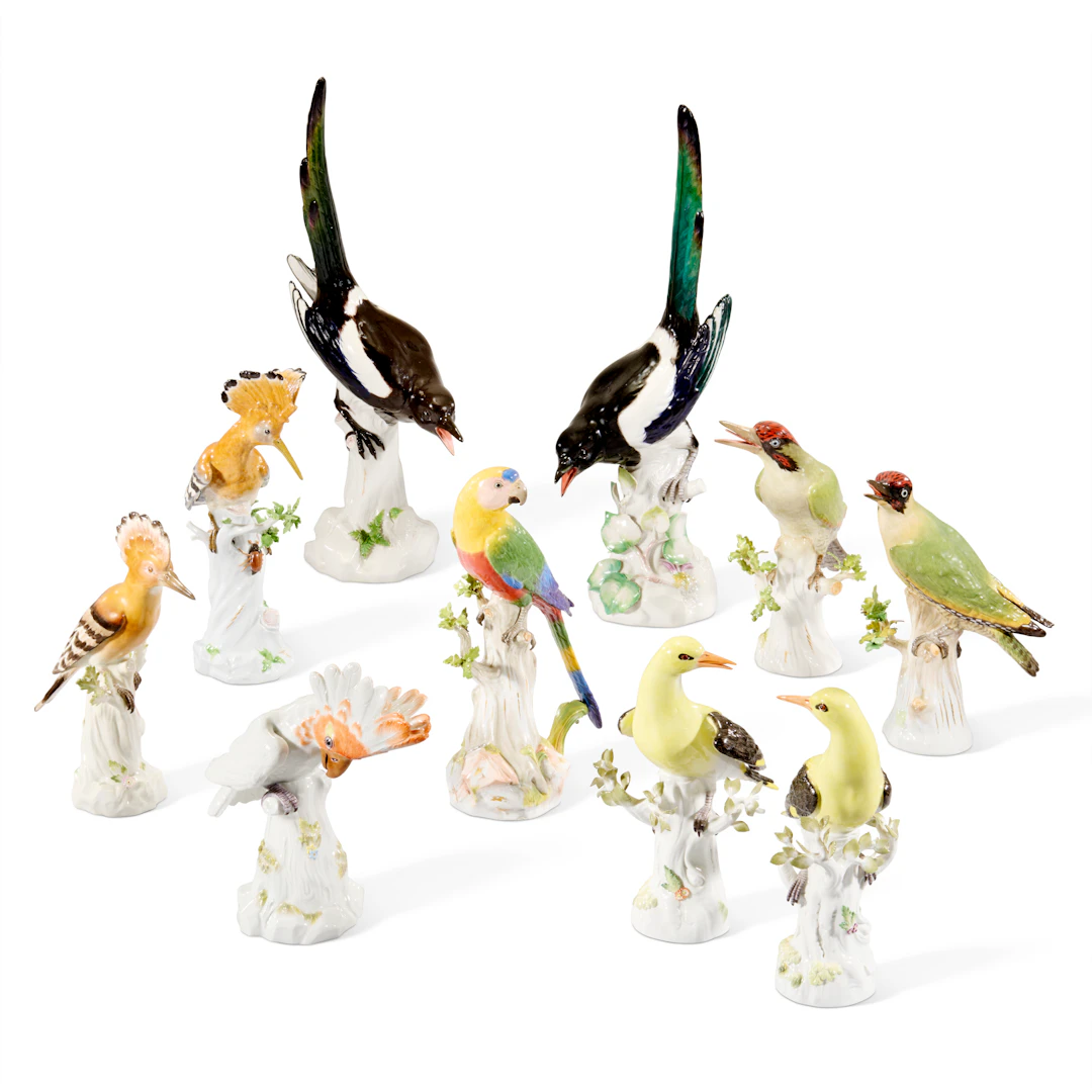 A Group of Ten Meissen Porcelain Models of Birds