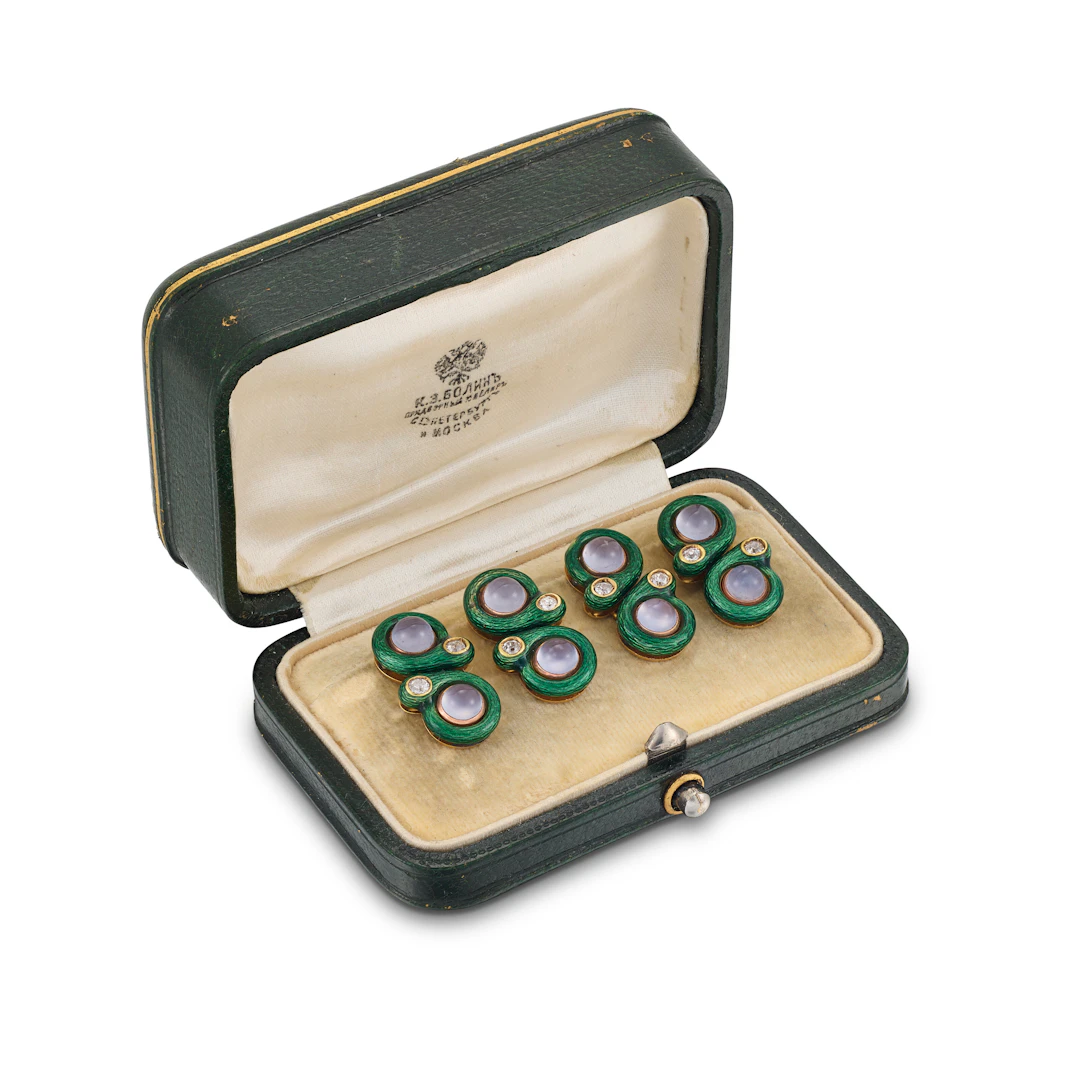 A Pair of Russian Jewelled and Enamel Gold Cufflinks