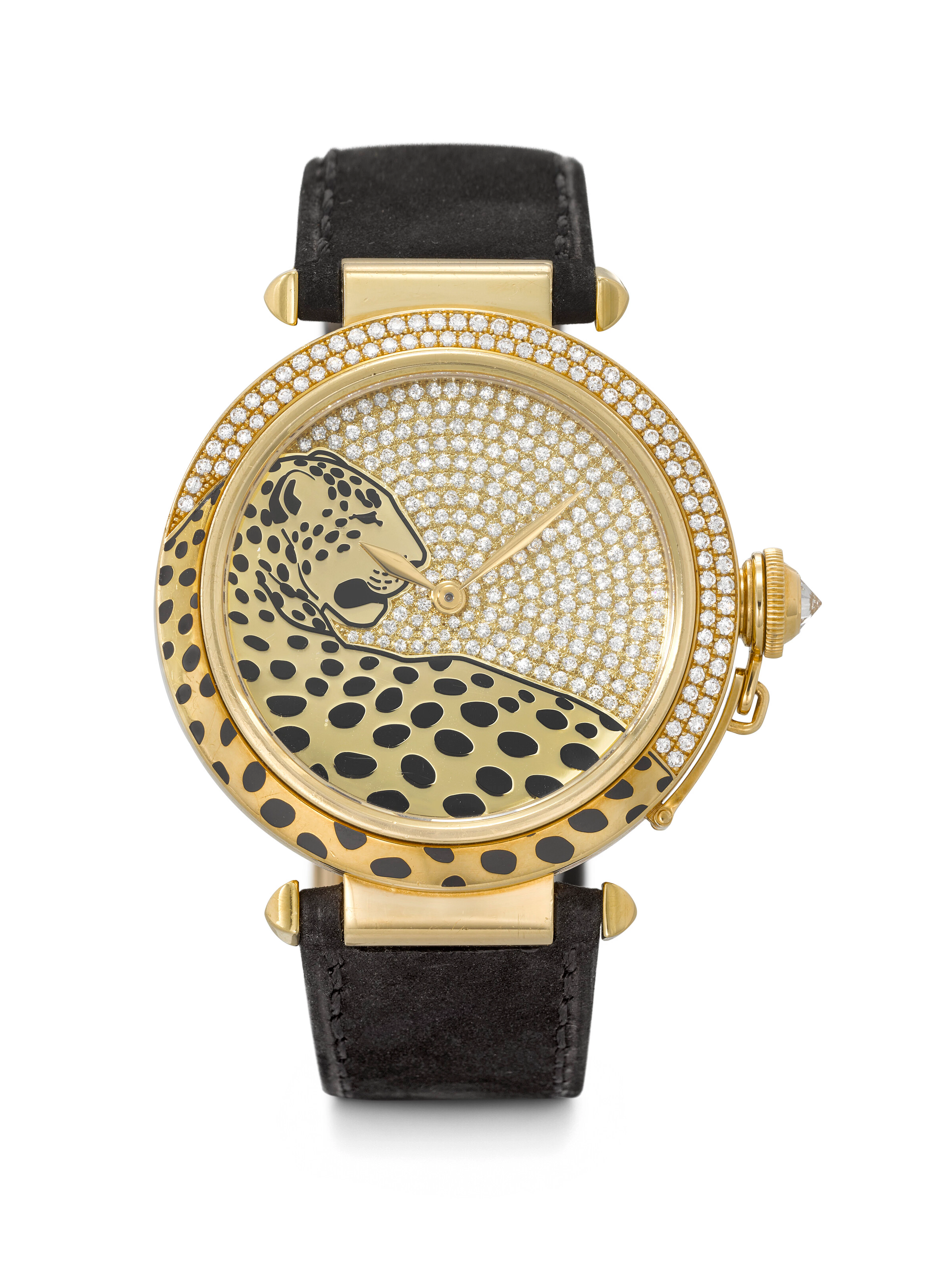 CARTIER. AN ATTRACTIVE 18K GOLD AND DIAMOND-SET AUTOMATIC WRISTWATCH