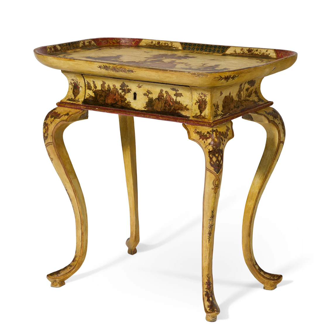 A North Italian Cream-Painted, Polychrome Japanned and Lacca Povera