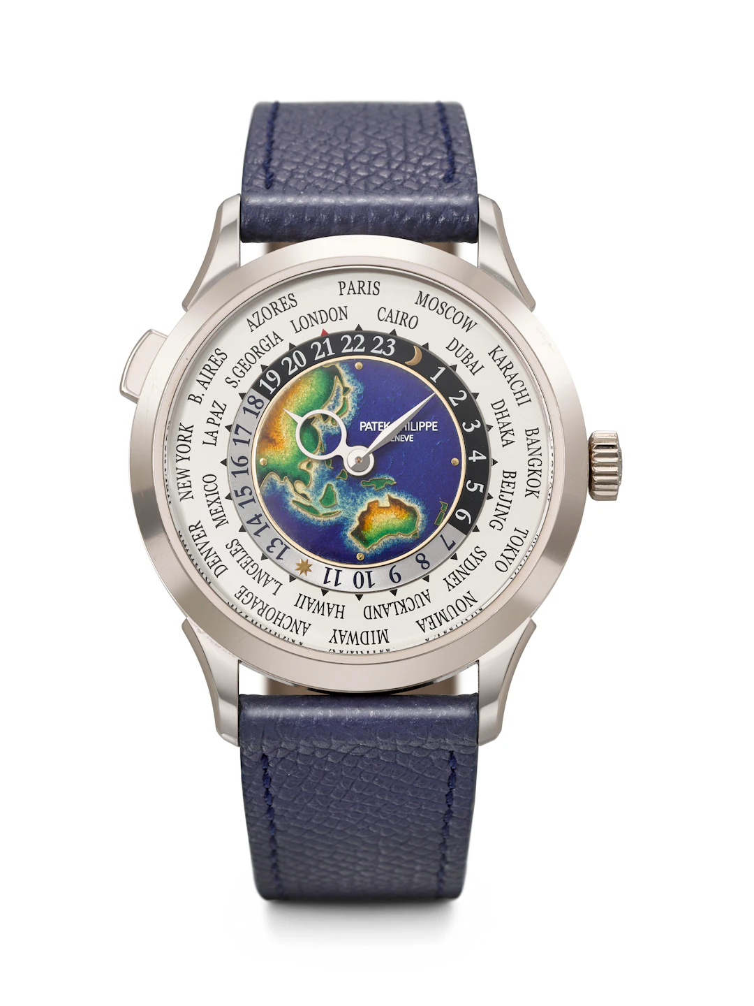 Patek Philippe. A Rare and Attractive 18K White Gold Automatic World