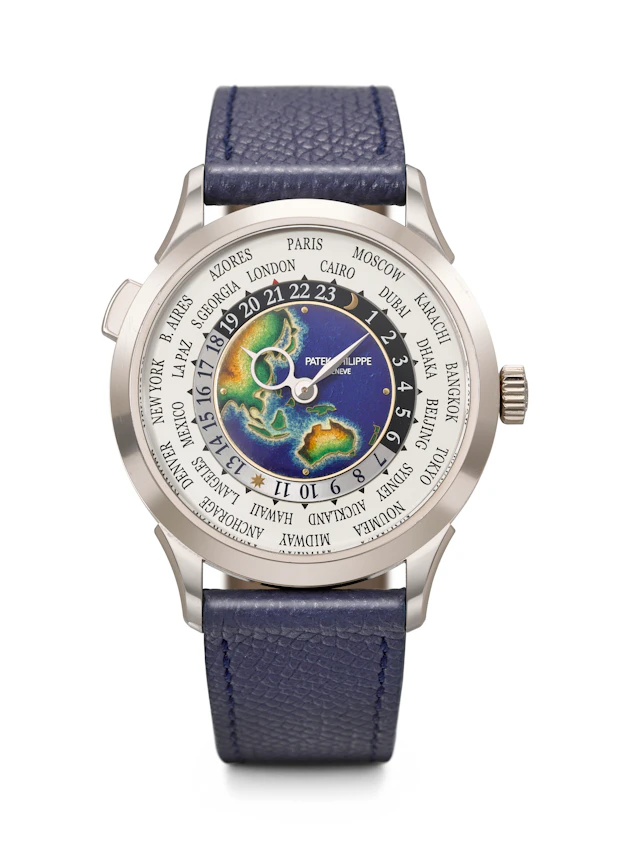 Patek Philippe. A Rare and Attractive 18K White Gold Automatic World