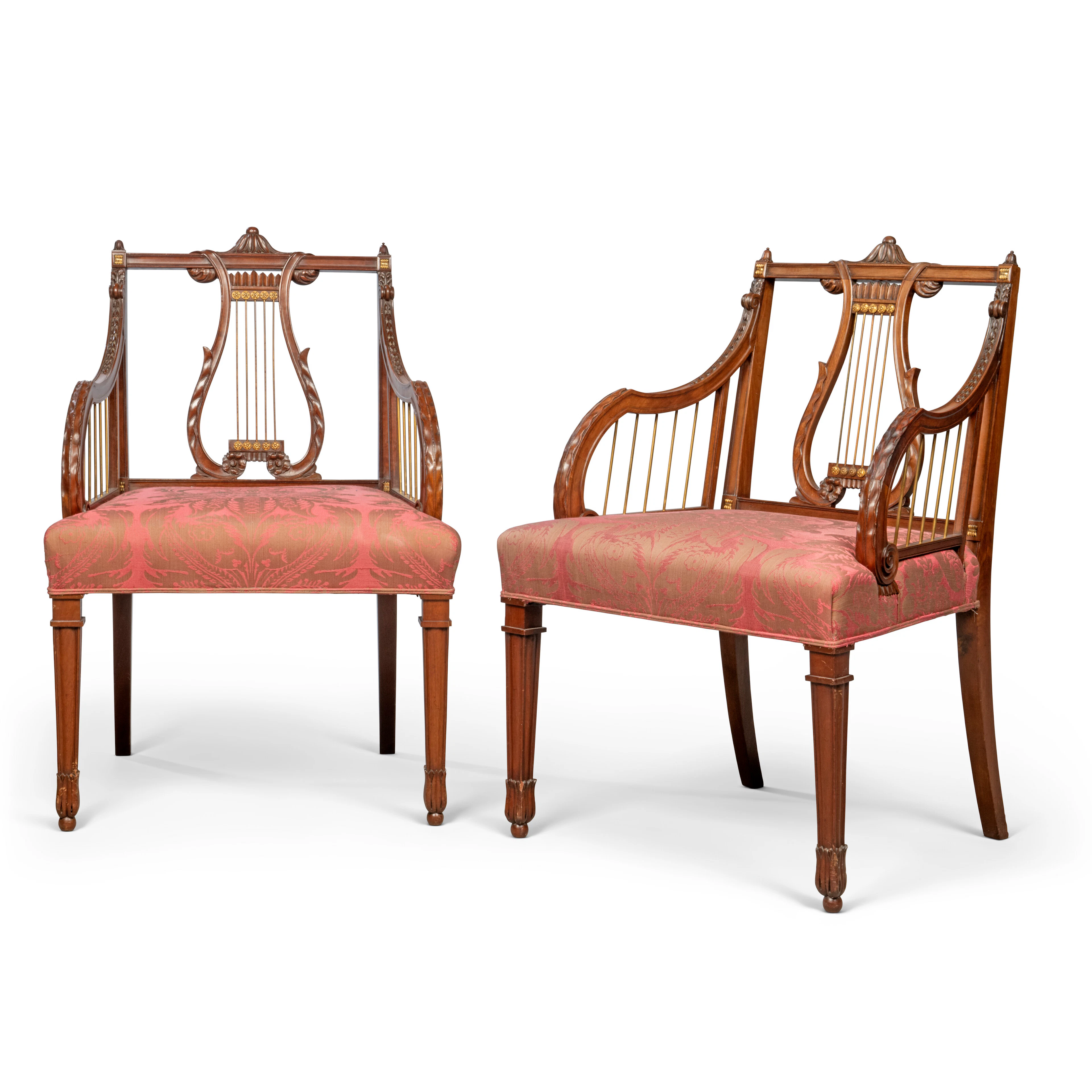 A Pair of George Iii Style Brass-Mounted Mahogany Armchairs