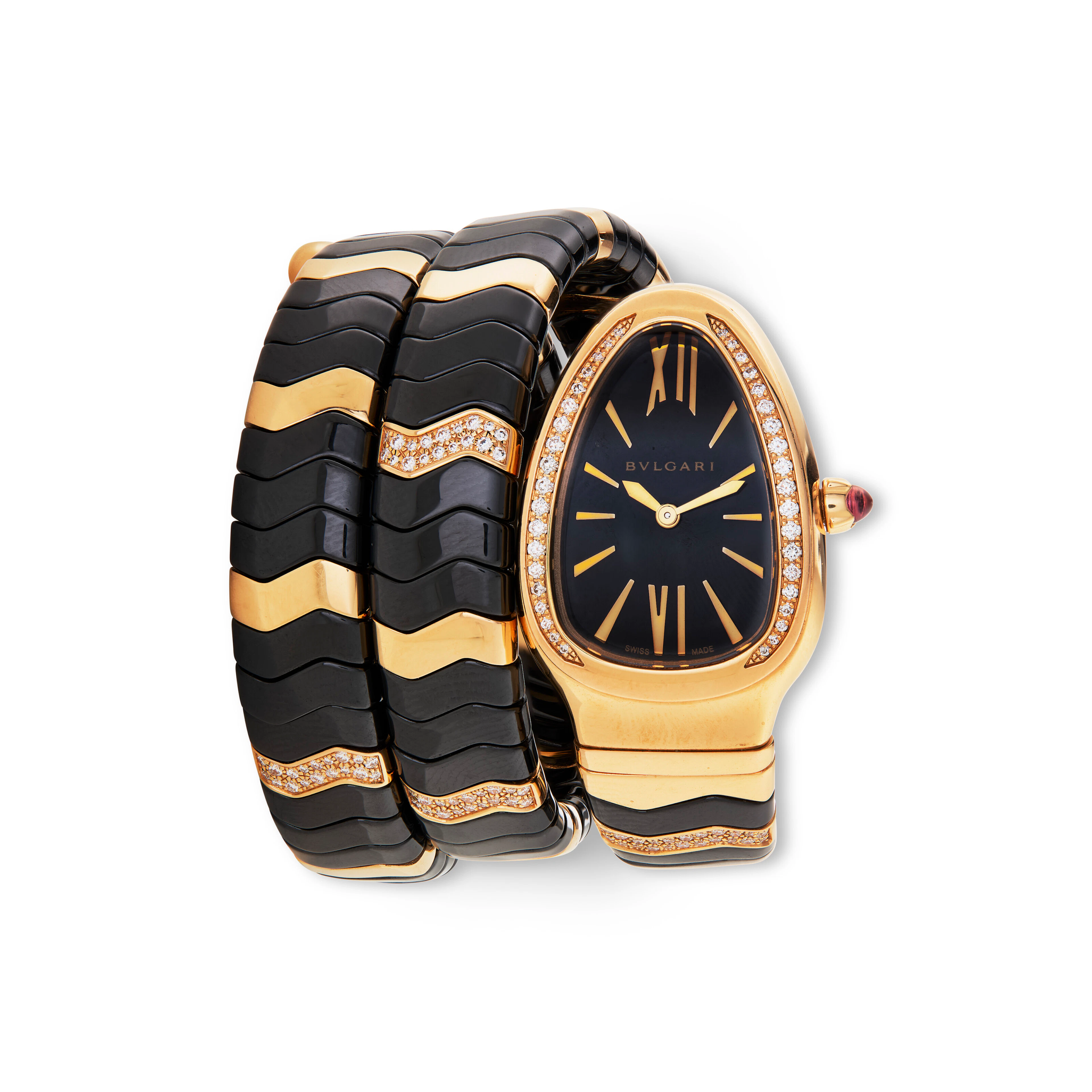 Bulgari Diamond, Gold and Ceramic 'Serpenti' Wristwatch