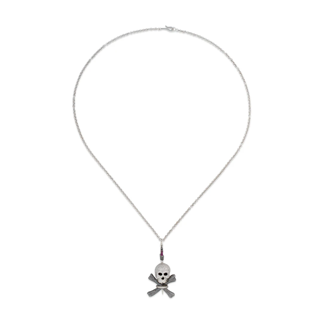 Ileana Makri Coloured Diamond, Diamond and Ruby Skull Necklace