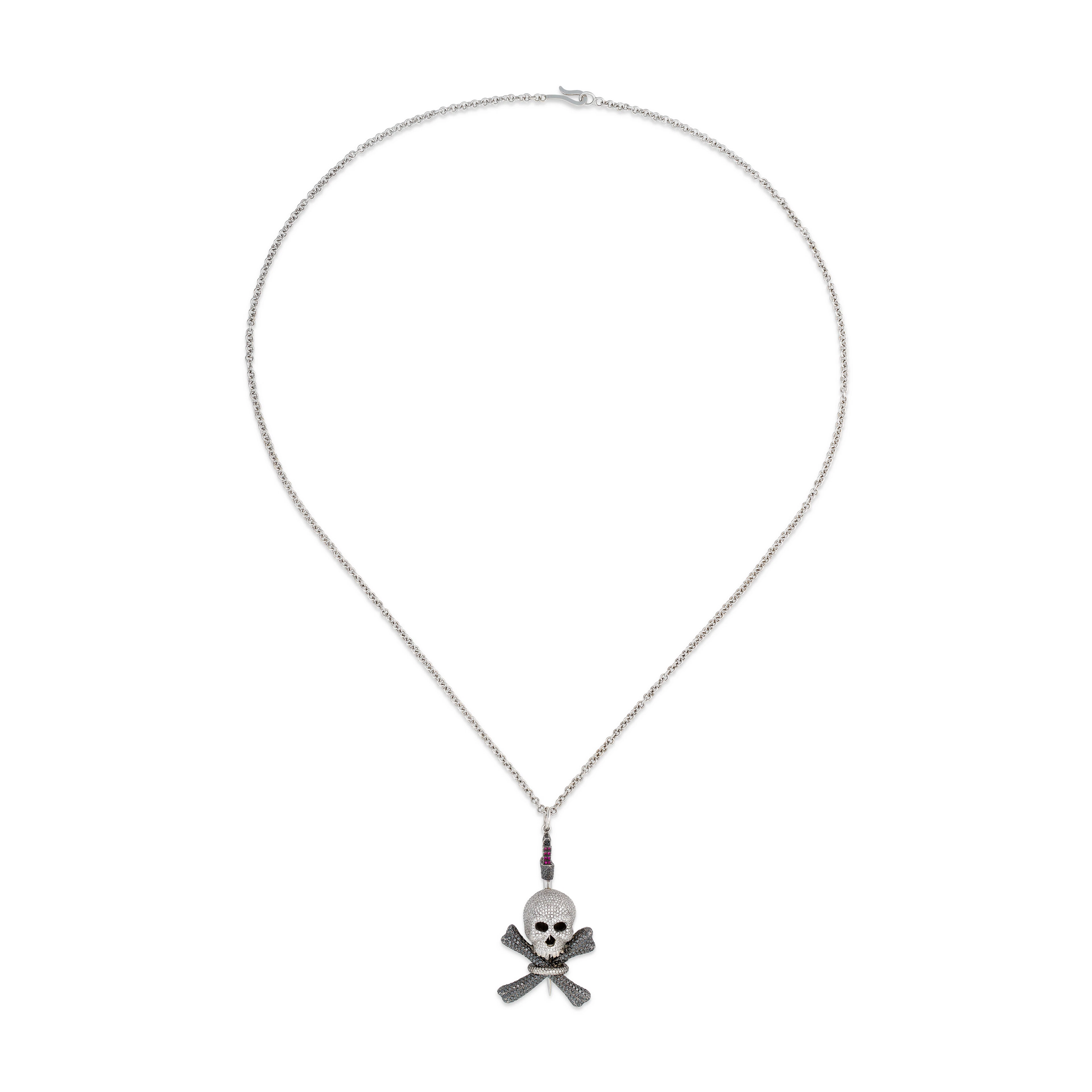 Ileana Makri Coloured Diamond, Diamond and Ruby Skull Necklace