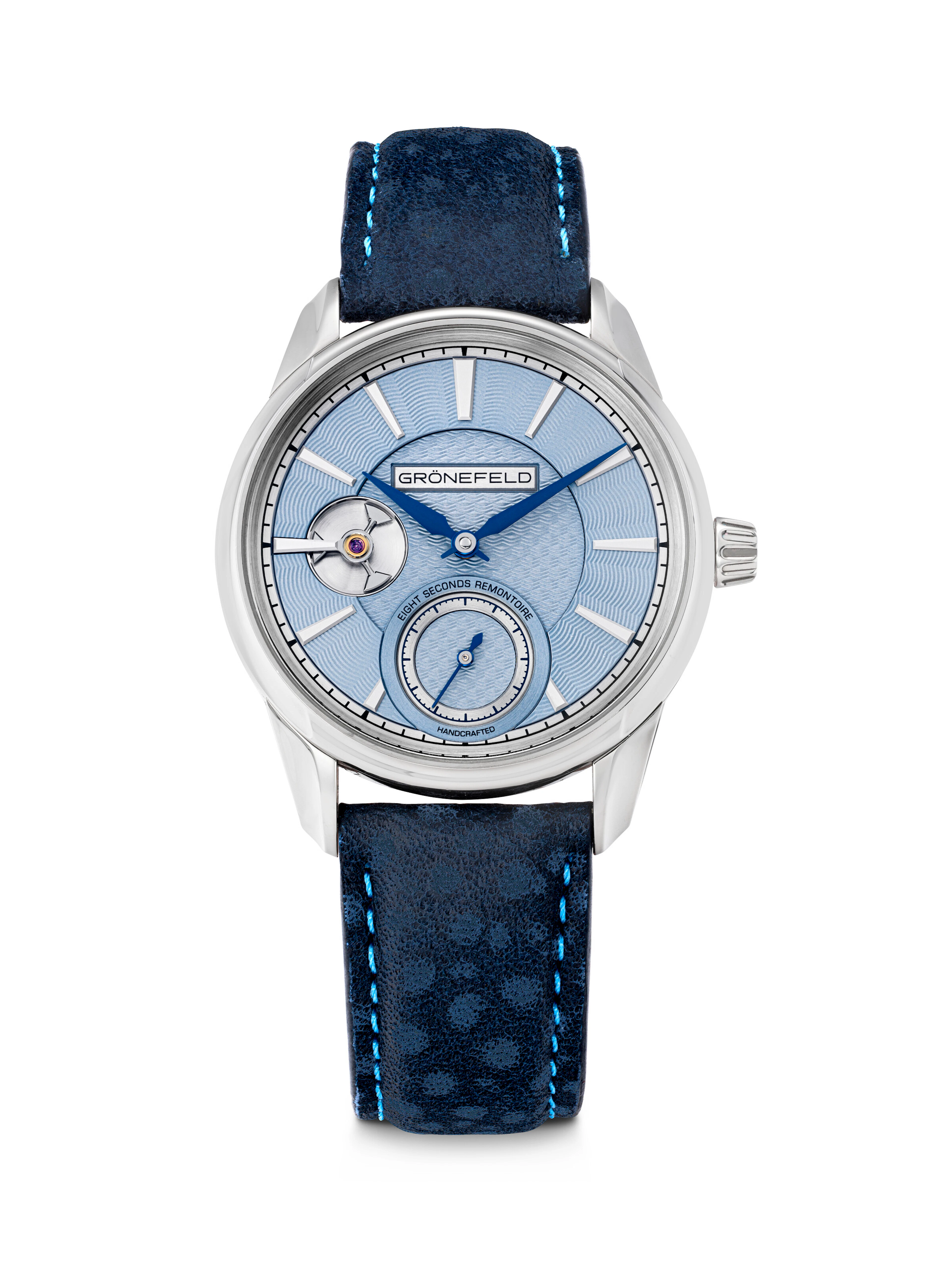 GRÖNEFELD. A VERY RARE 18K WHITE GOLD WRISTWATCH WITH 8 SECOND CONSTANT