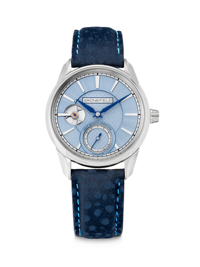 GRÖNEFELD. A VERY RARE 18K WHITE GOLD WRISTWATCH WITH 8 SECOND CONSTANT