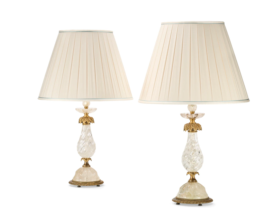 A Pair of Gilt Metal-Mounted Rock Crystal Table Lamps