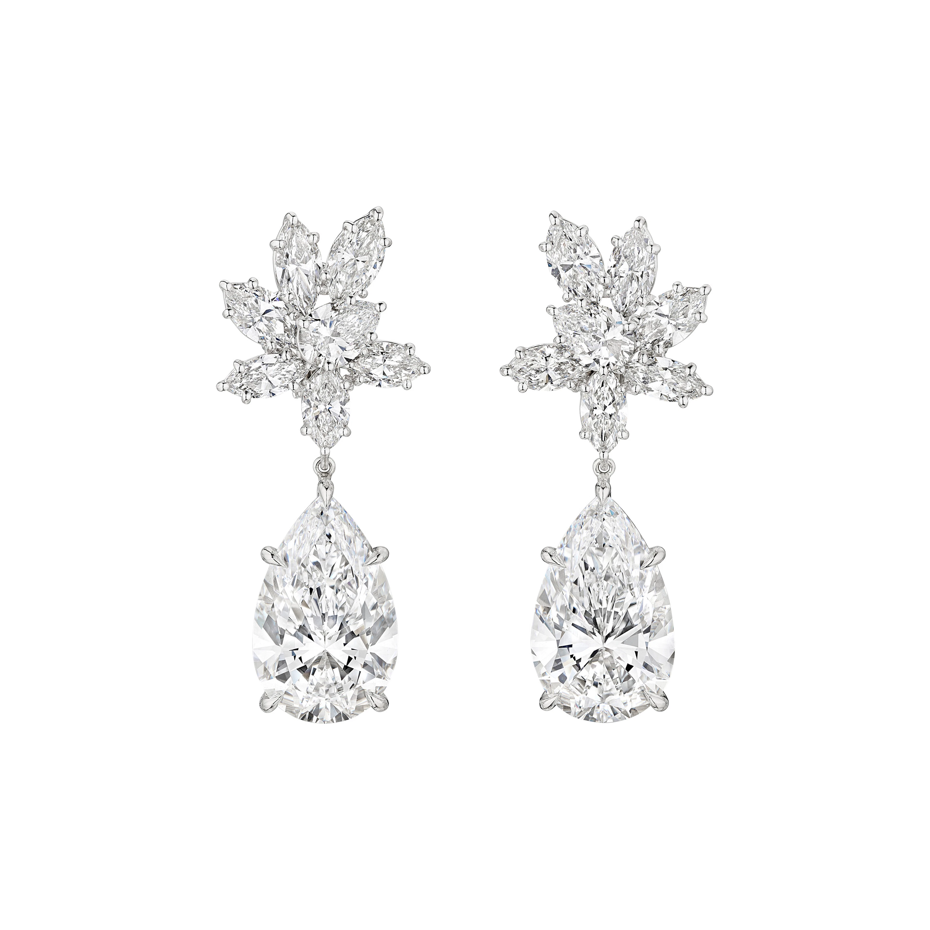 HARRY WINSTON DIAMOND CLUSTER EARRINGS WITH UNSIGNED DIAMOND PENDANTS