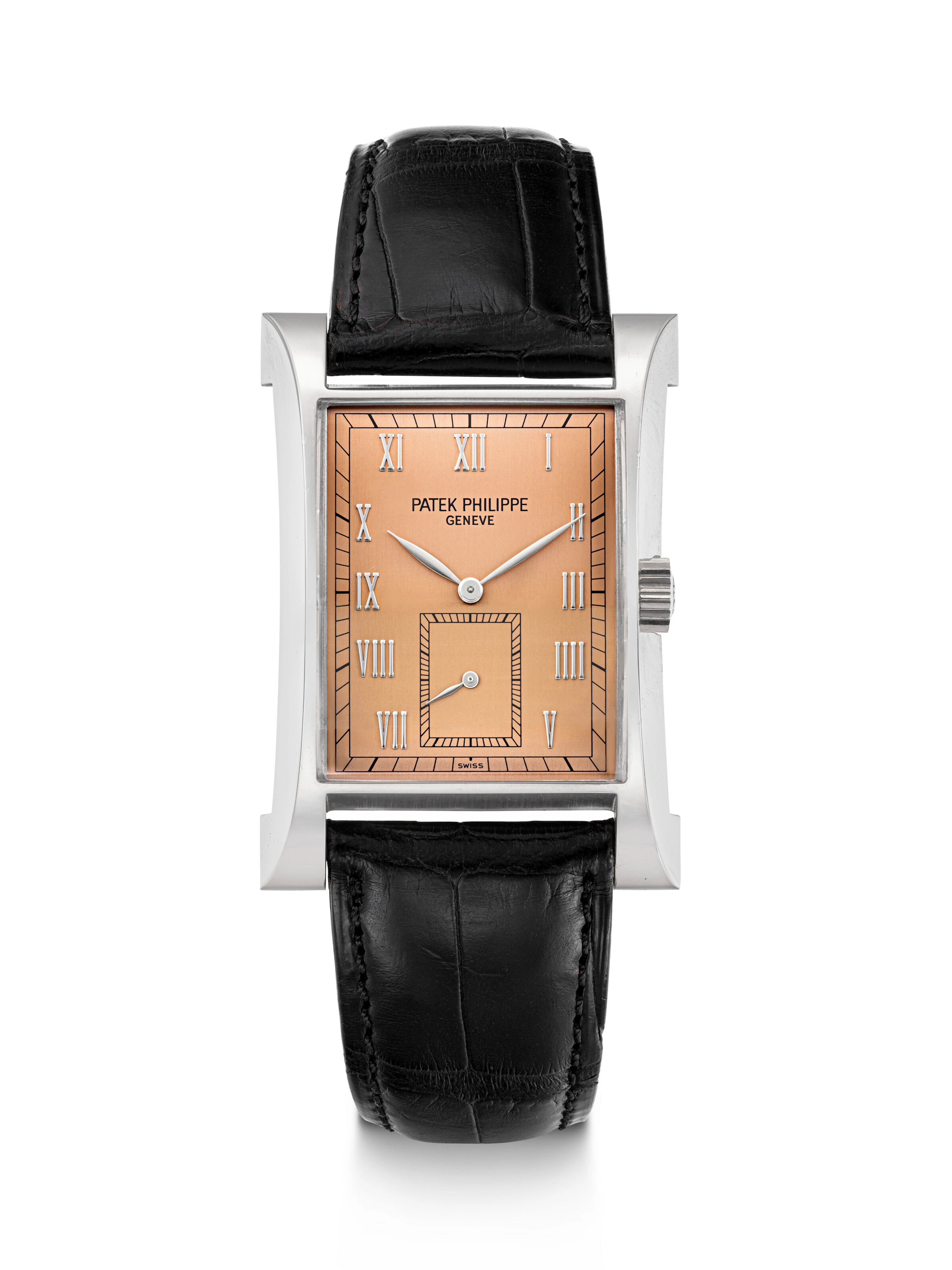 PATEK PHILIPPE. A VERY RARE 18K WHITE GOLD LIMITED EDITION RECTANGULAR