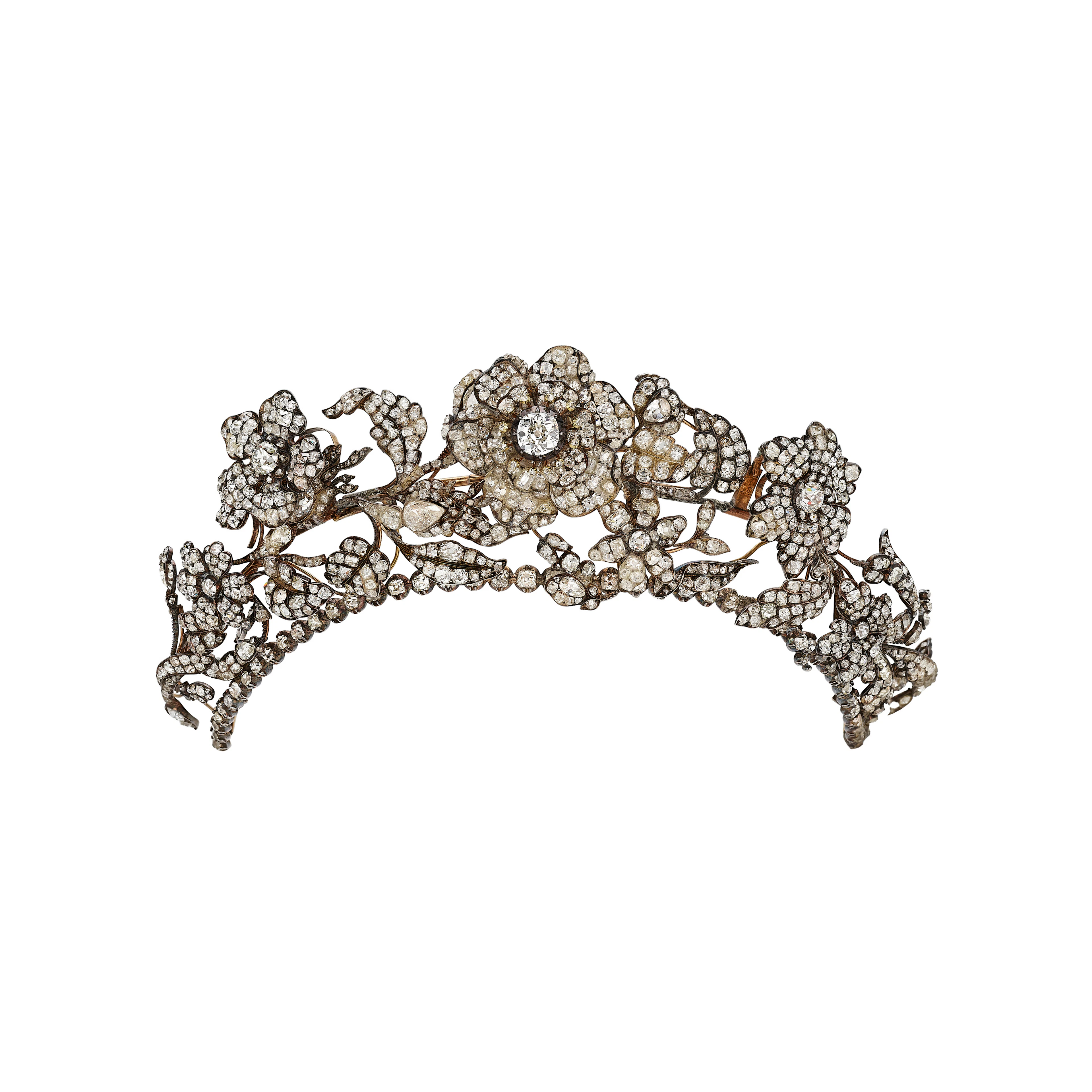 Antique Diamond En Tremblant Flower Tiara-Hair Ornament