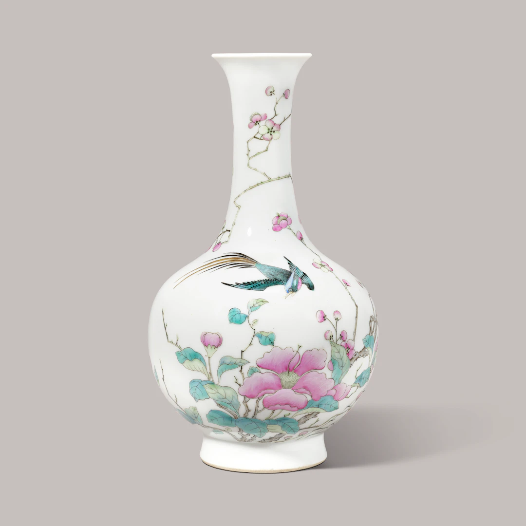 A Famille Rose ‘Bird and Flower’ Bottle Vase