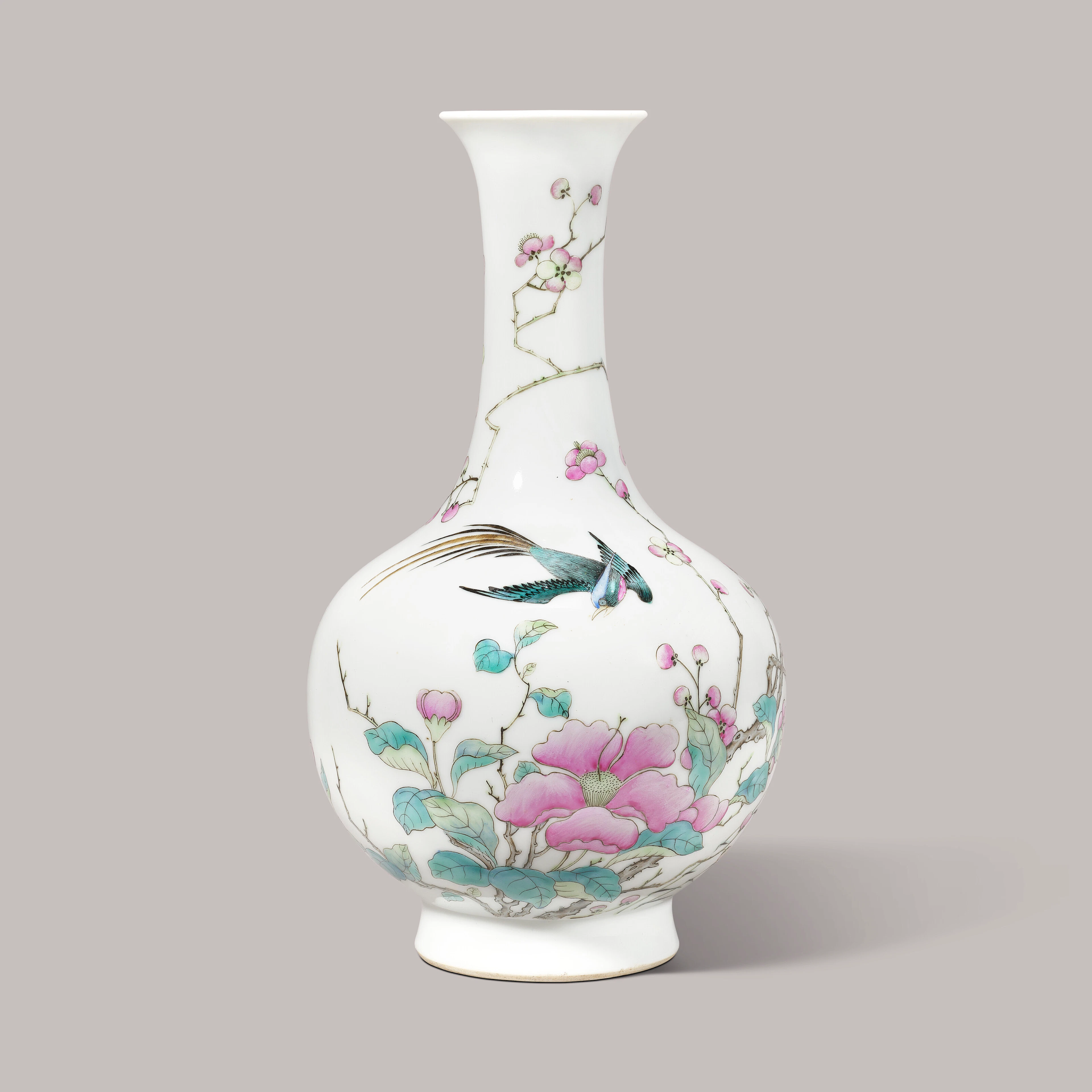 A Famille Rose ‘Bird and Flower’ Bottle Vase