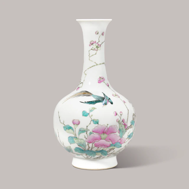 A Famille Rose ‘Bird and Flower’ Bottle Vase
