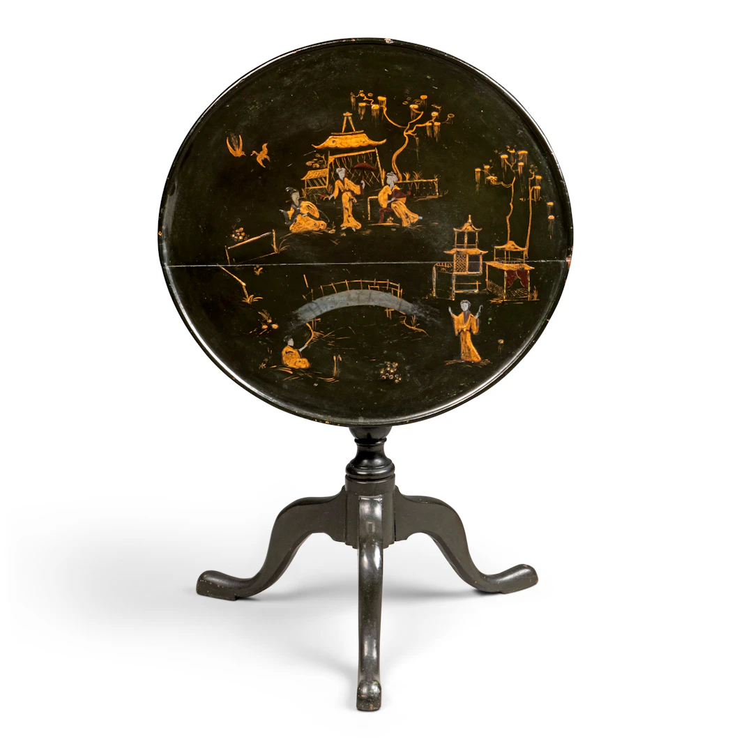 A George Iii Black-And-Gilt Japanned Oak Tripod Table