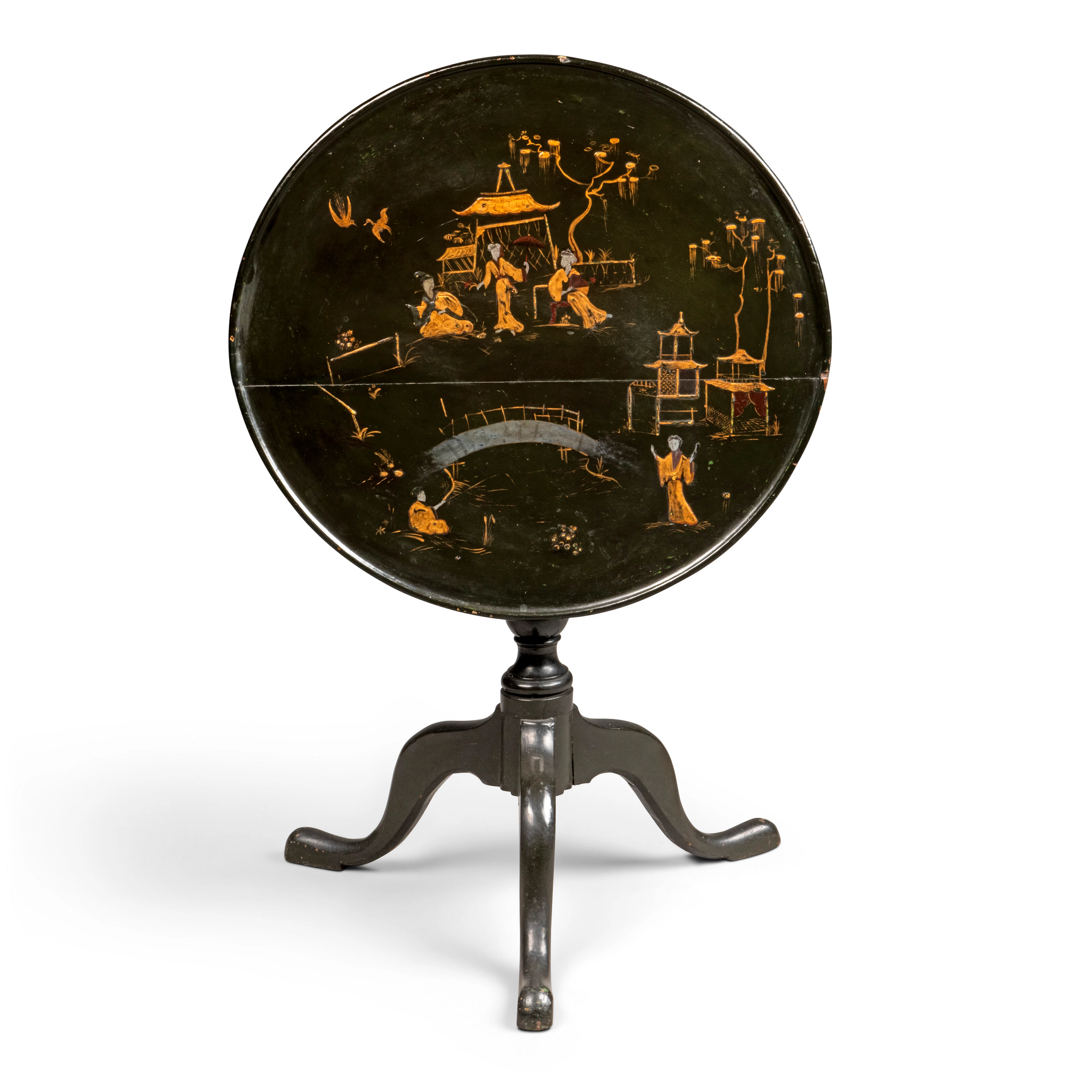 A George Iii Black-And-Gilt Japanned Oak Tripod Table