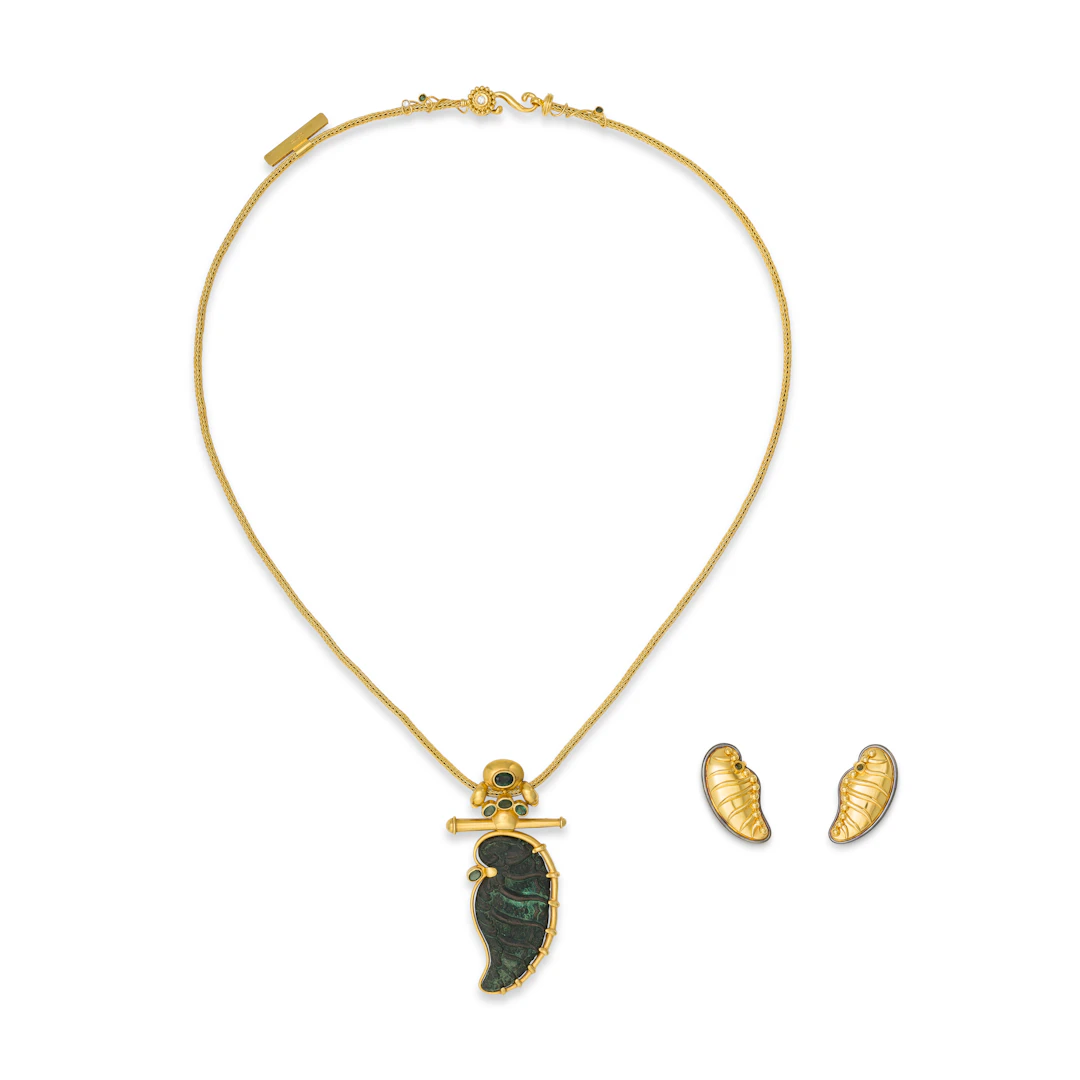 Marie Z Meunier Set of Bronze, Tourmaline, Green Gemstone and Diamond