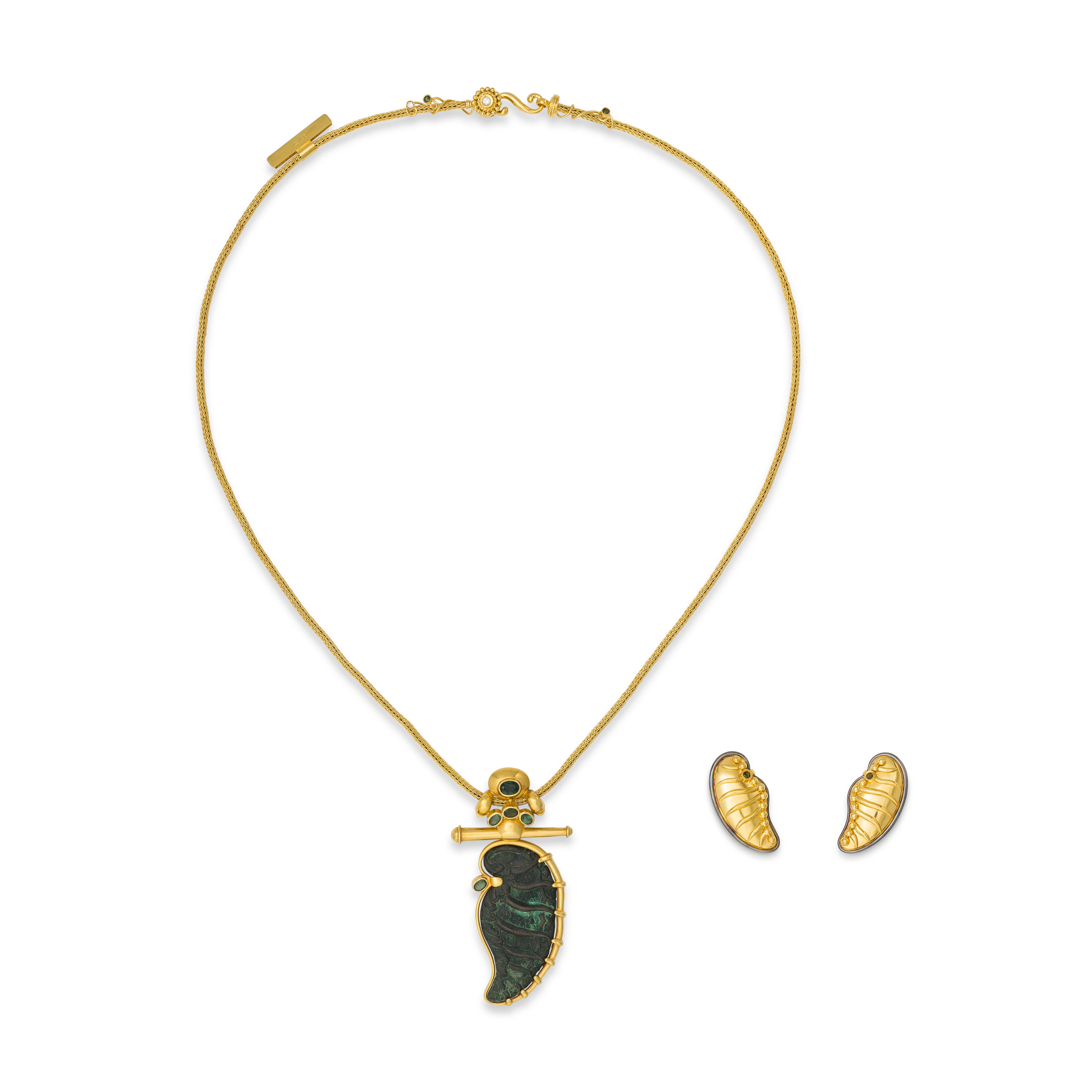 Marie Z Meunier Set of Bronze, Tourmaline, Green Gemstone and Diamond
