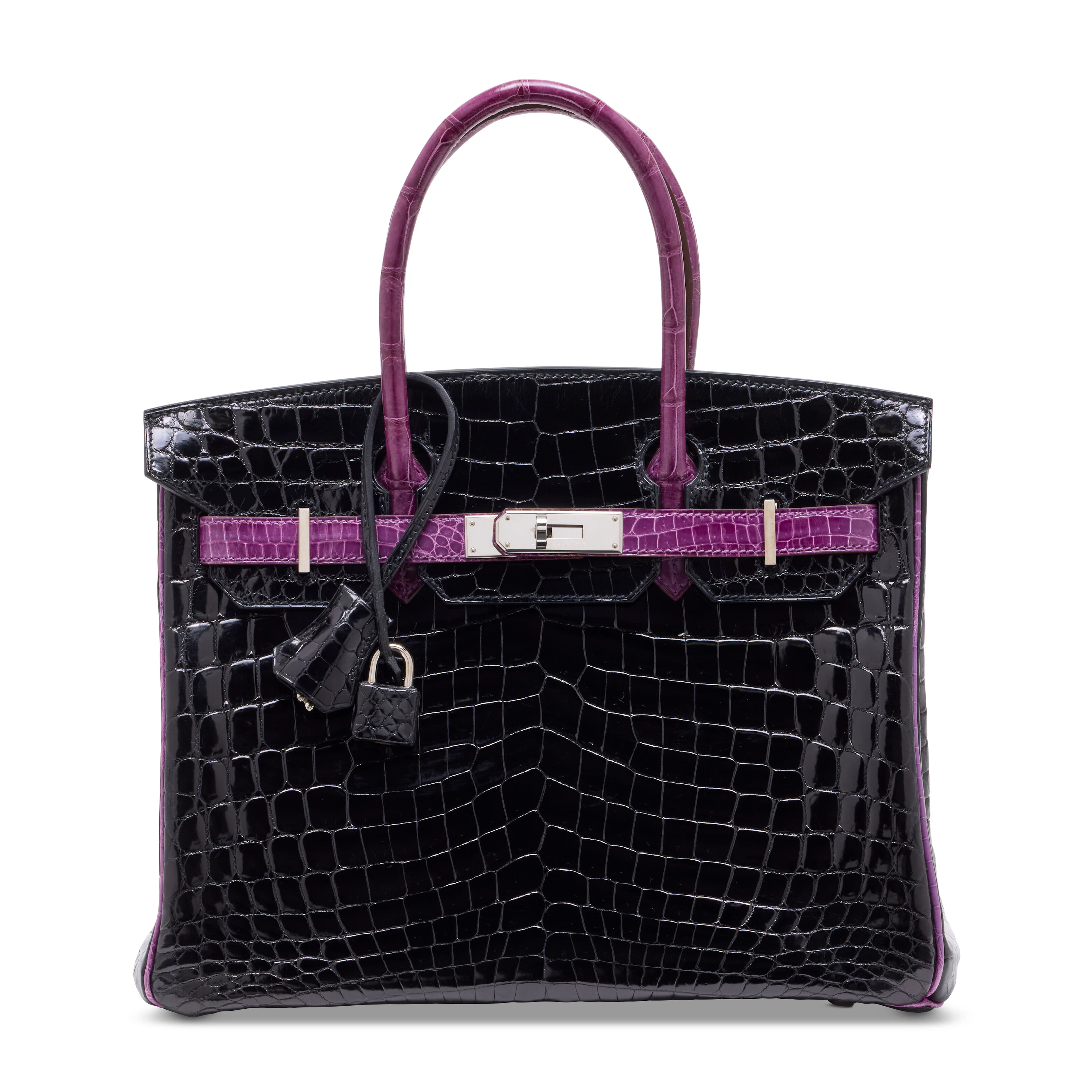 A SPECIAL ORDER SHINY PRUNE & VIOLET NILOTICUS CROCODILE BIRKIN 30