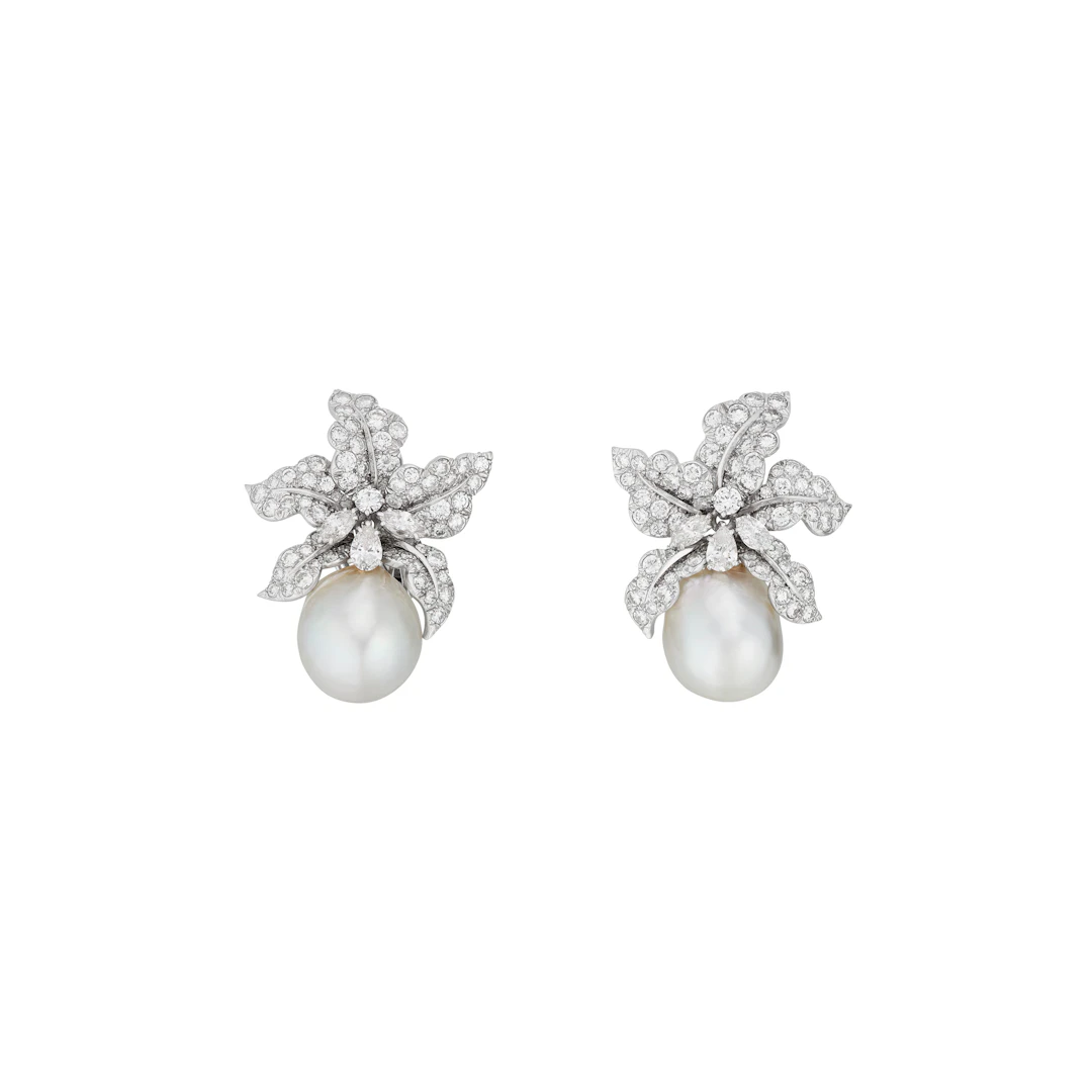 David Webb Cultured Pearl and Diamond Earrings
