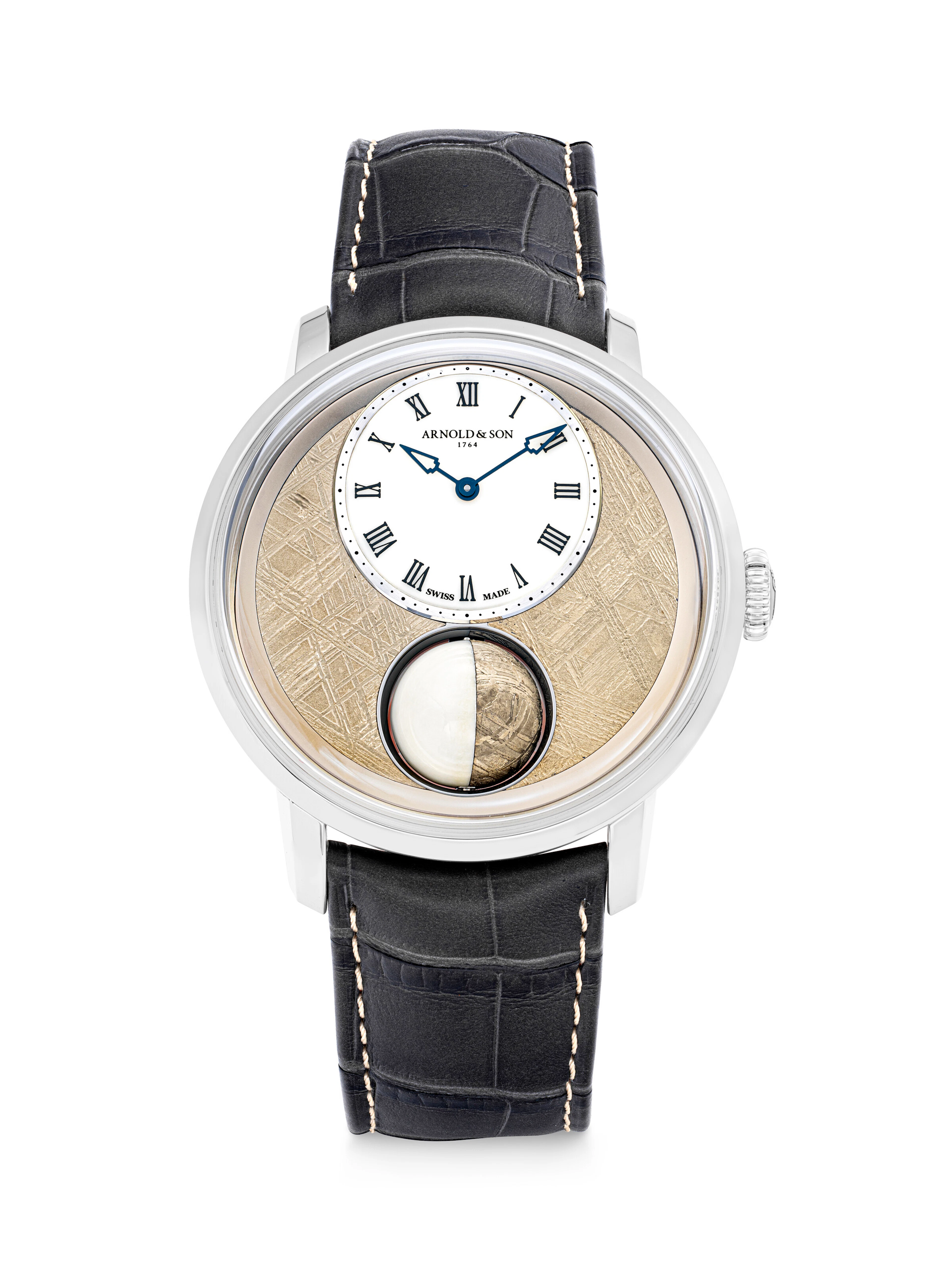 ARNOLD & SON . A VERY RARE PLATINUM AND METEORITE-SET WRISTWATCH WITH