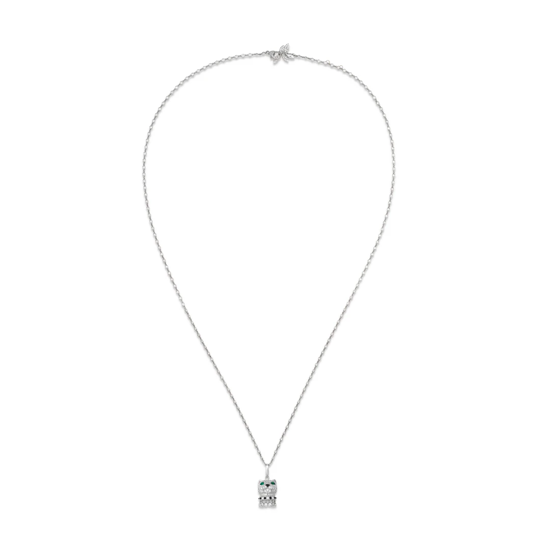 Cartier Diamond, Emerald and Onyx 'Panthère' Pendant with Diamond Chain
