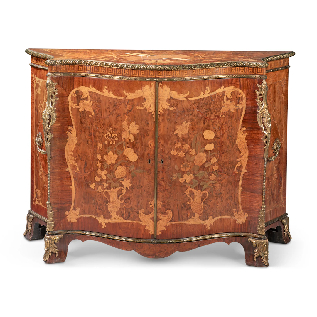 A George Iii Gilt-Lacquered-Brass-Mounted Serpentine Yew Wood, Padouk