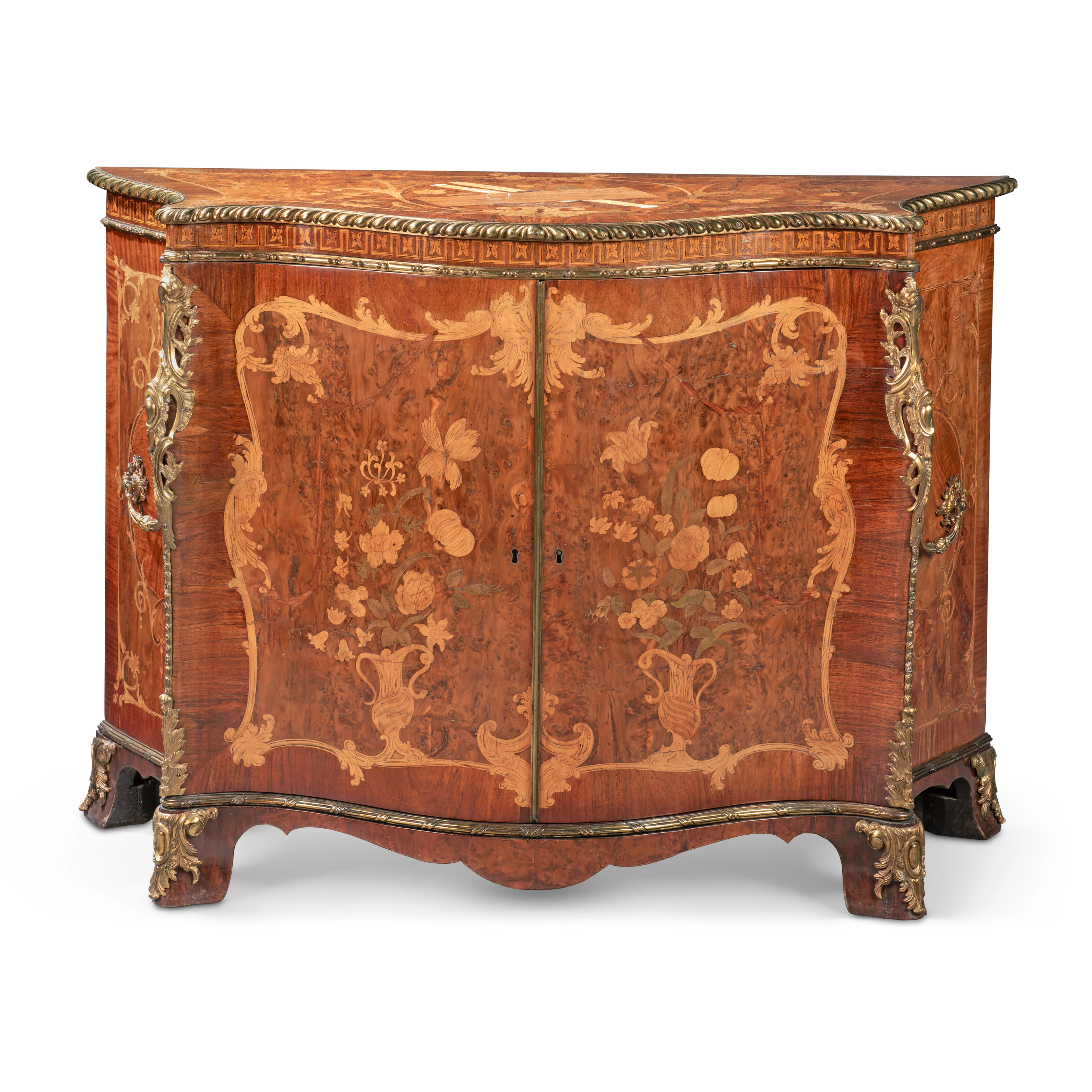 A George Iii Gilt-Lacquered-Brass-Mounted Serpentine Yew Wood, Padouk