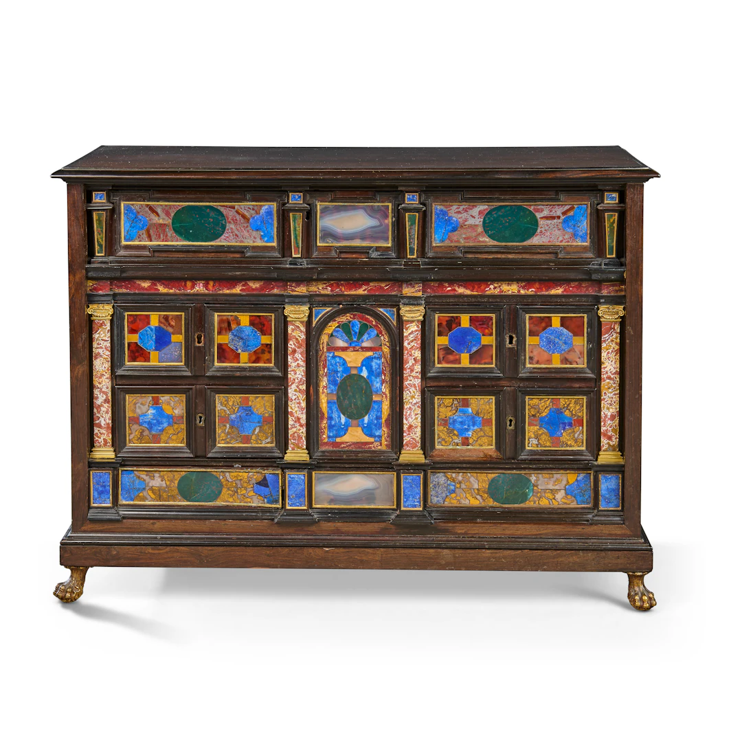An Italian Gilt-Metal-Mounted Pietra Dura and Ebony Cabinet