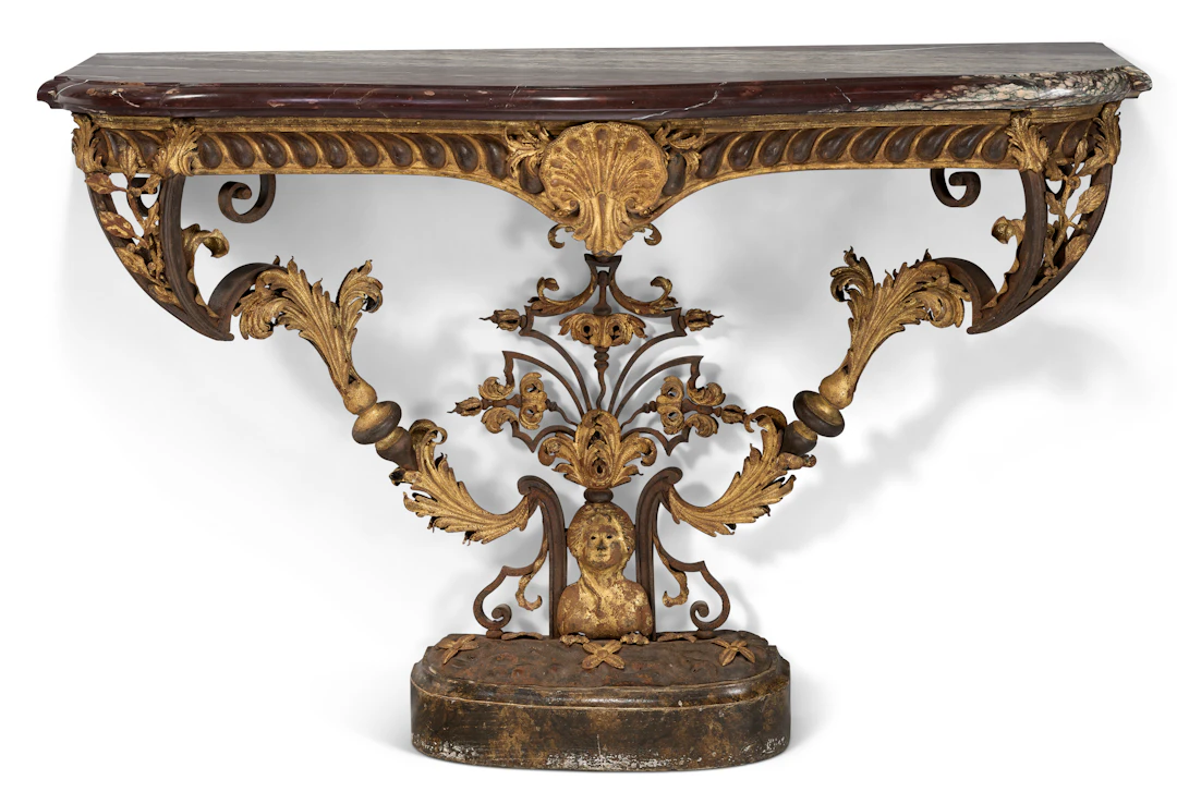 A French Parcel-Gilt Wrought Iron Console Table