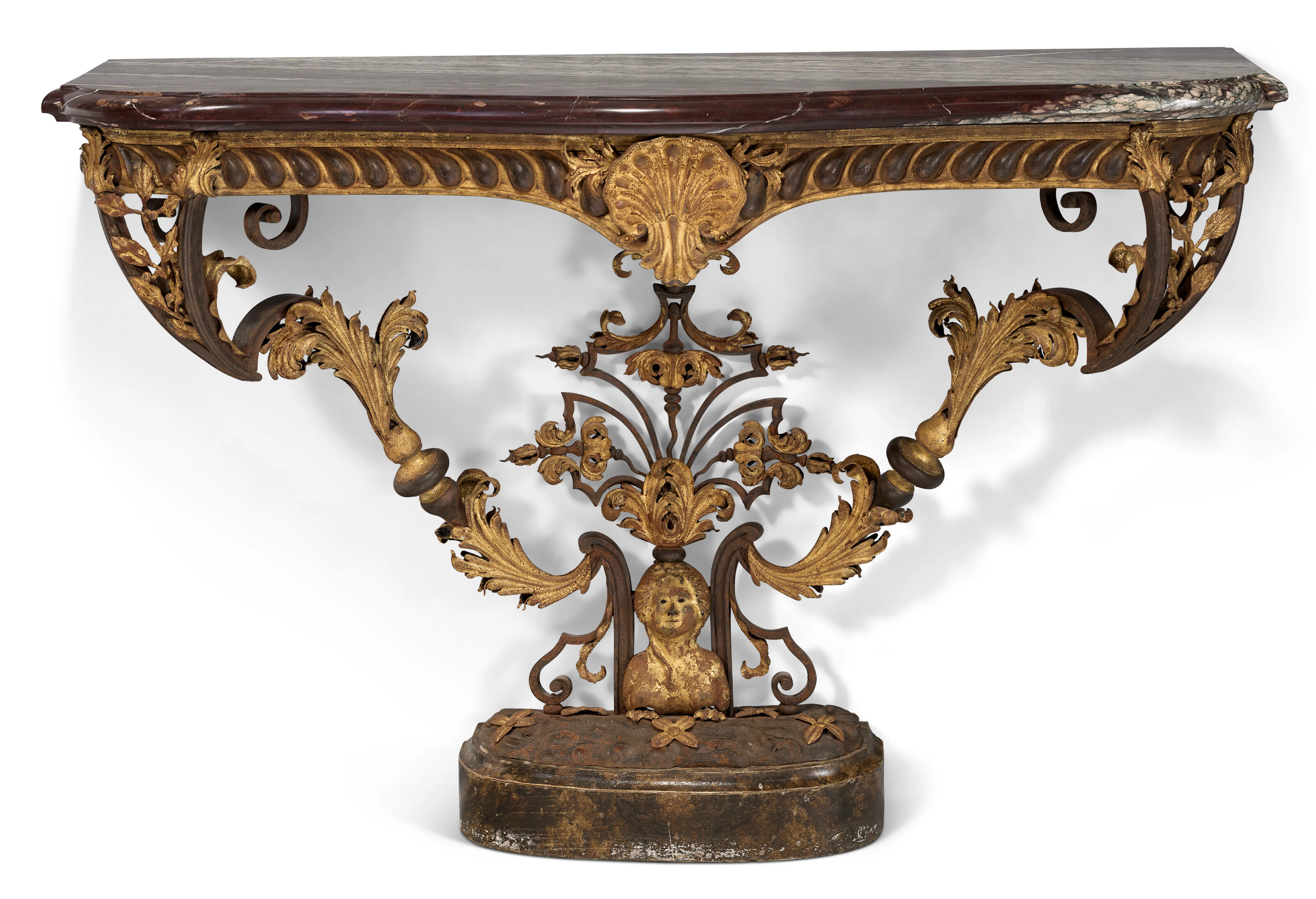 A French Parcel-Gilt Wrought Iron Console Table