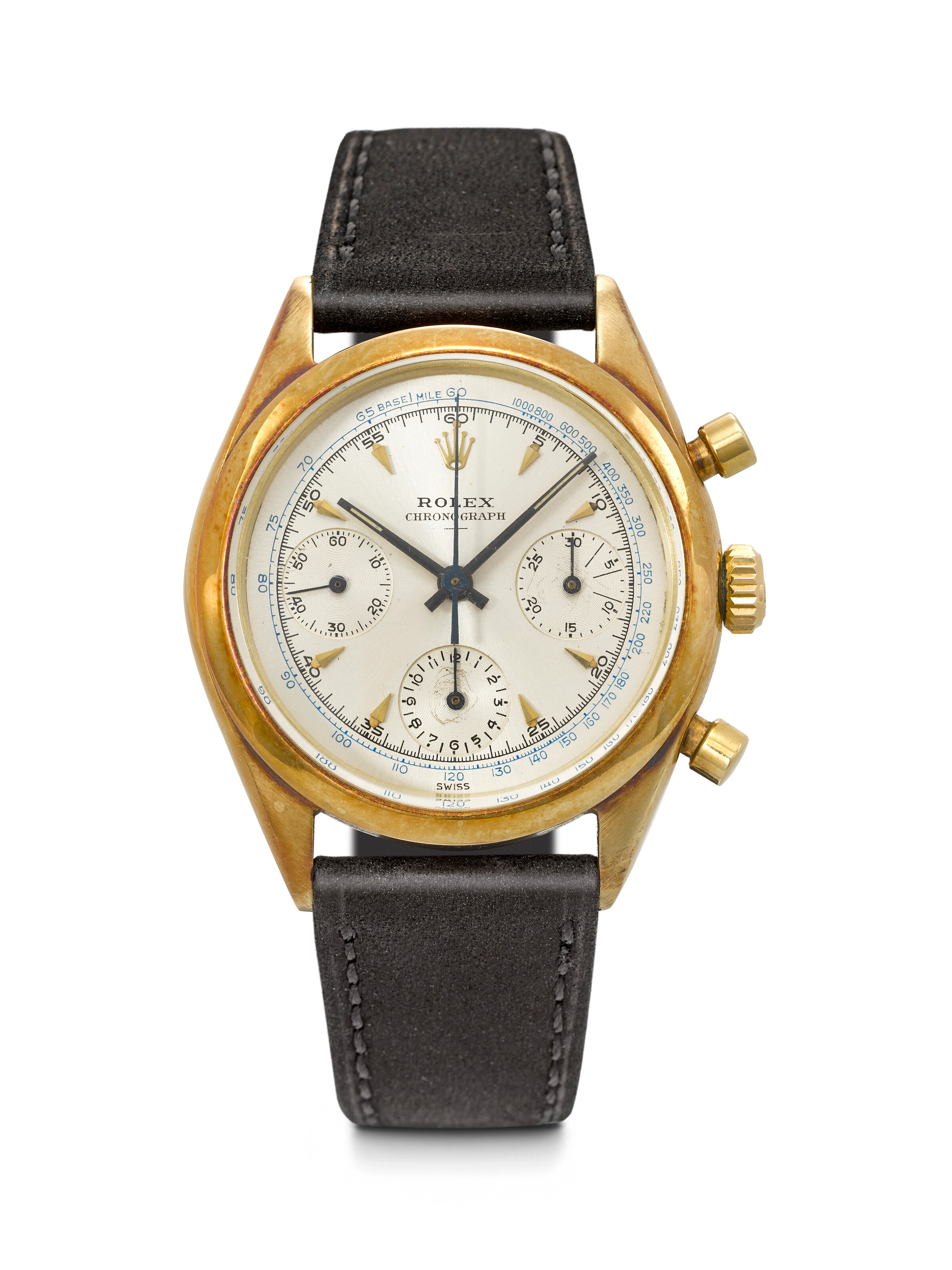 ROLEX. A RARE AND HIGHLY ATTRACTIVE 14K GOLD CHRONOGRAPH WRISTWATCH