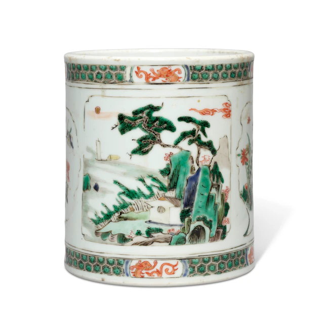 A Famille Verte Brush Pot