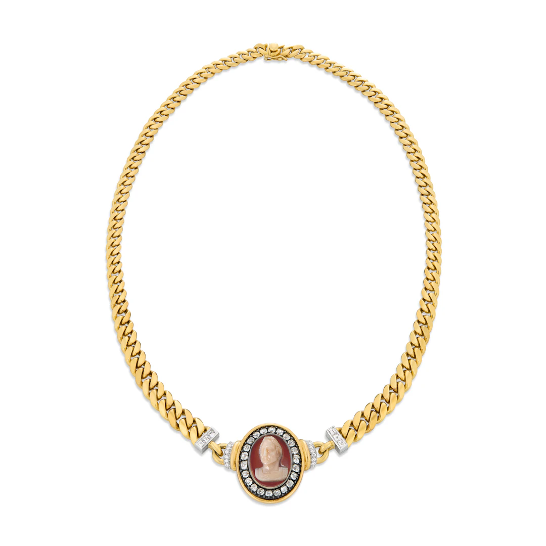 Bulgari Hardstone Cameo and Diamond Necklace