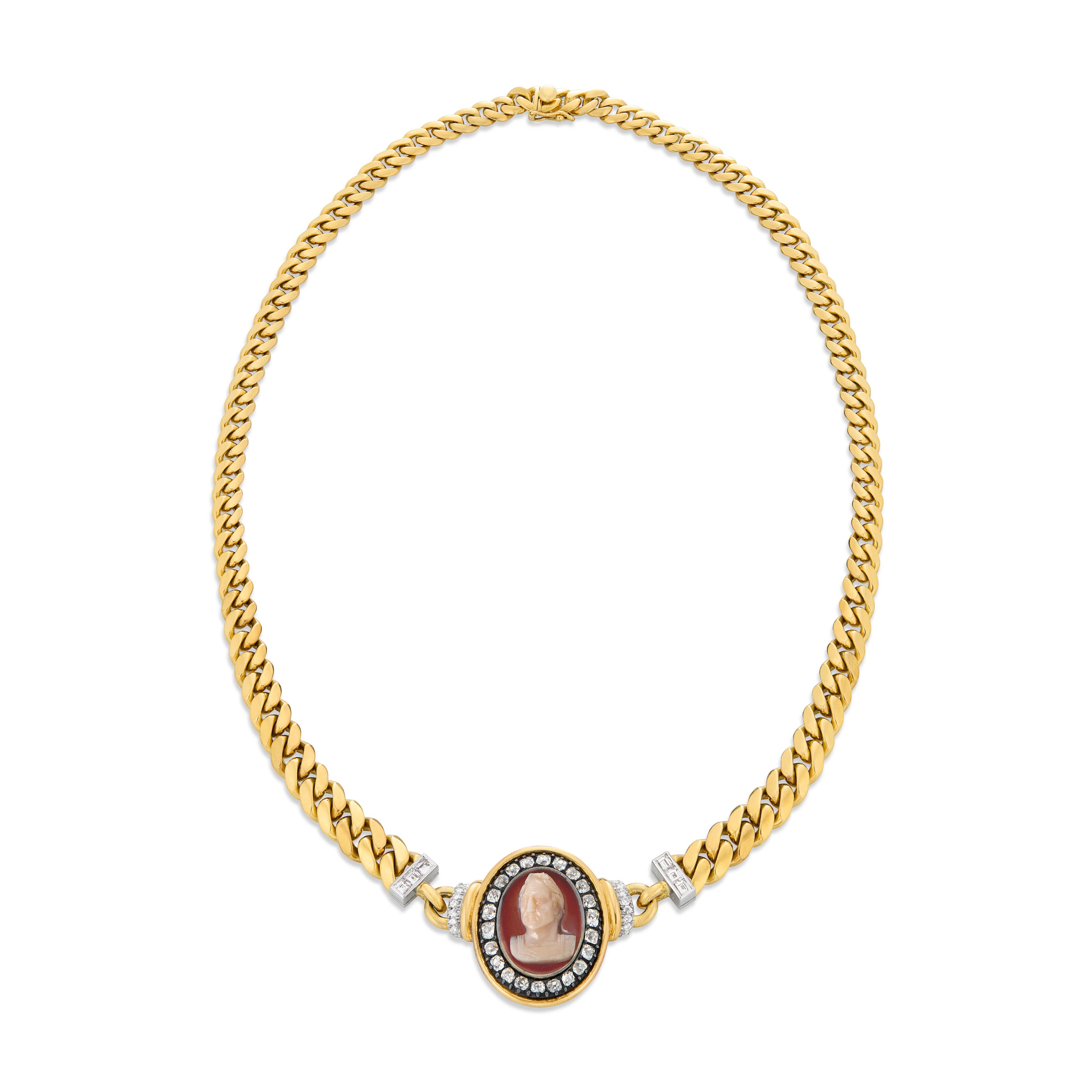 Bulgari Hardstone Cameo and Diamond Necklace