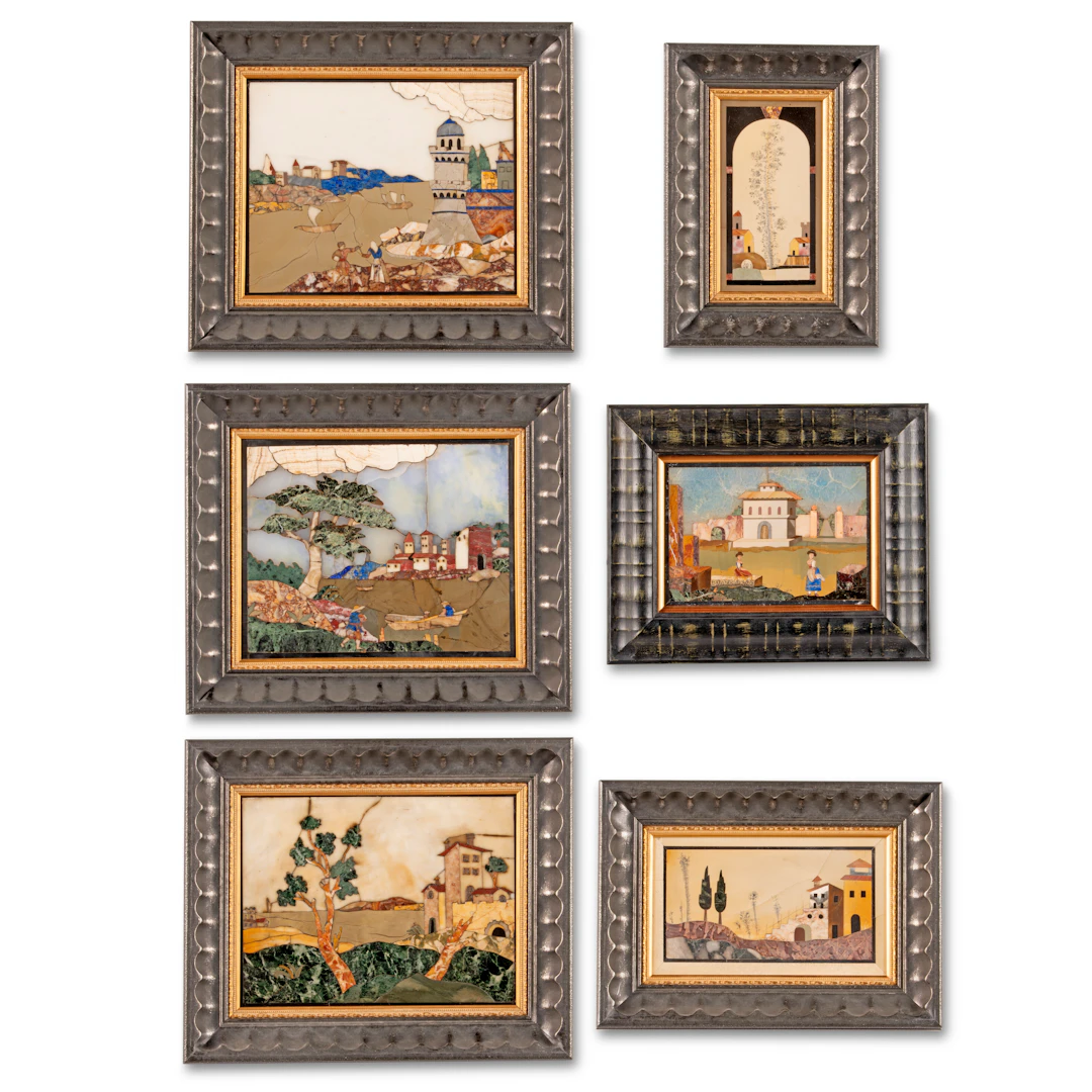A Set of Six Italian Pietra Dura Plaques