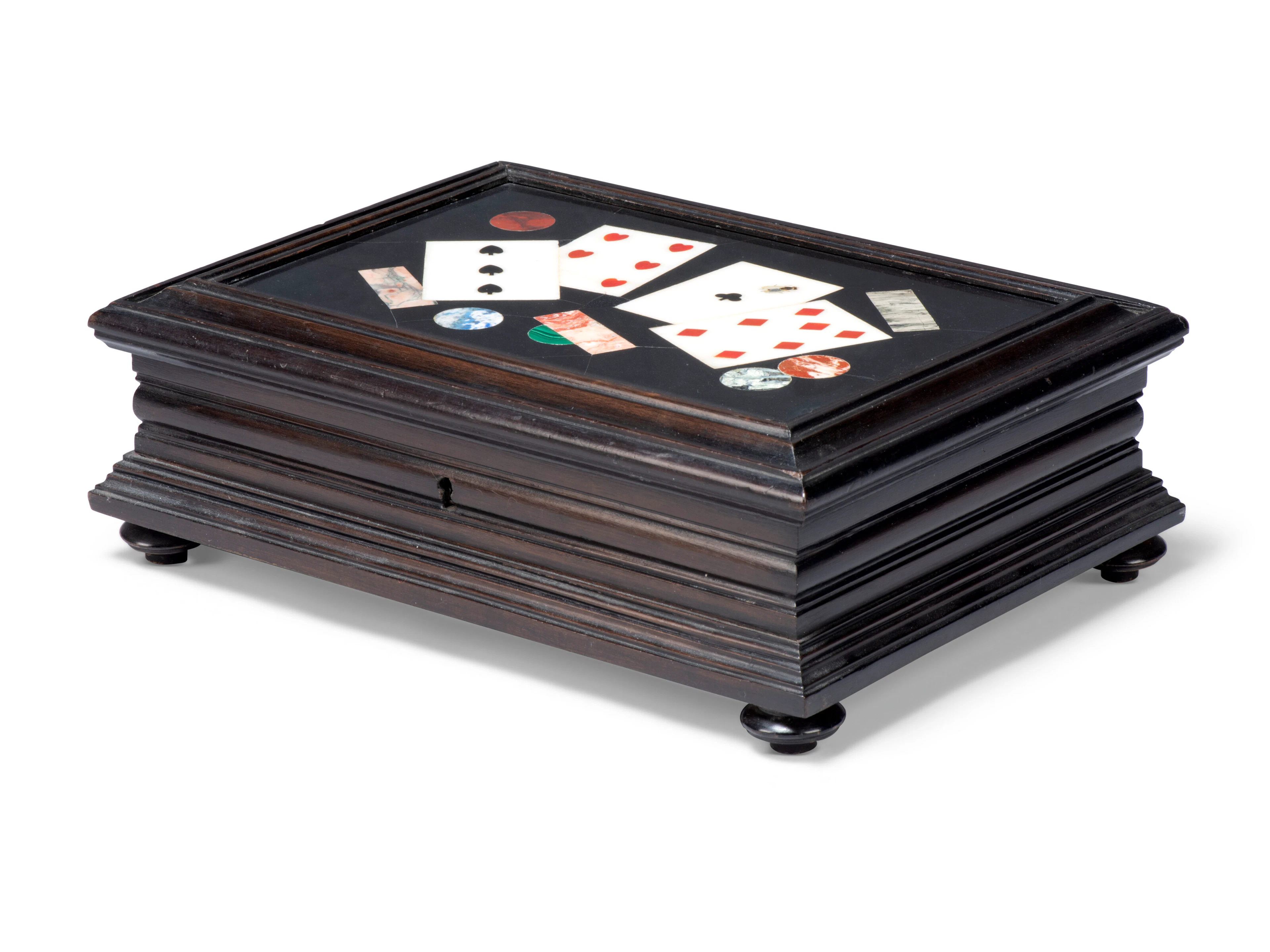 An Italian Pietra Dura and Ebony Playing Card Box