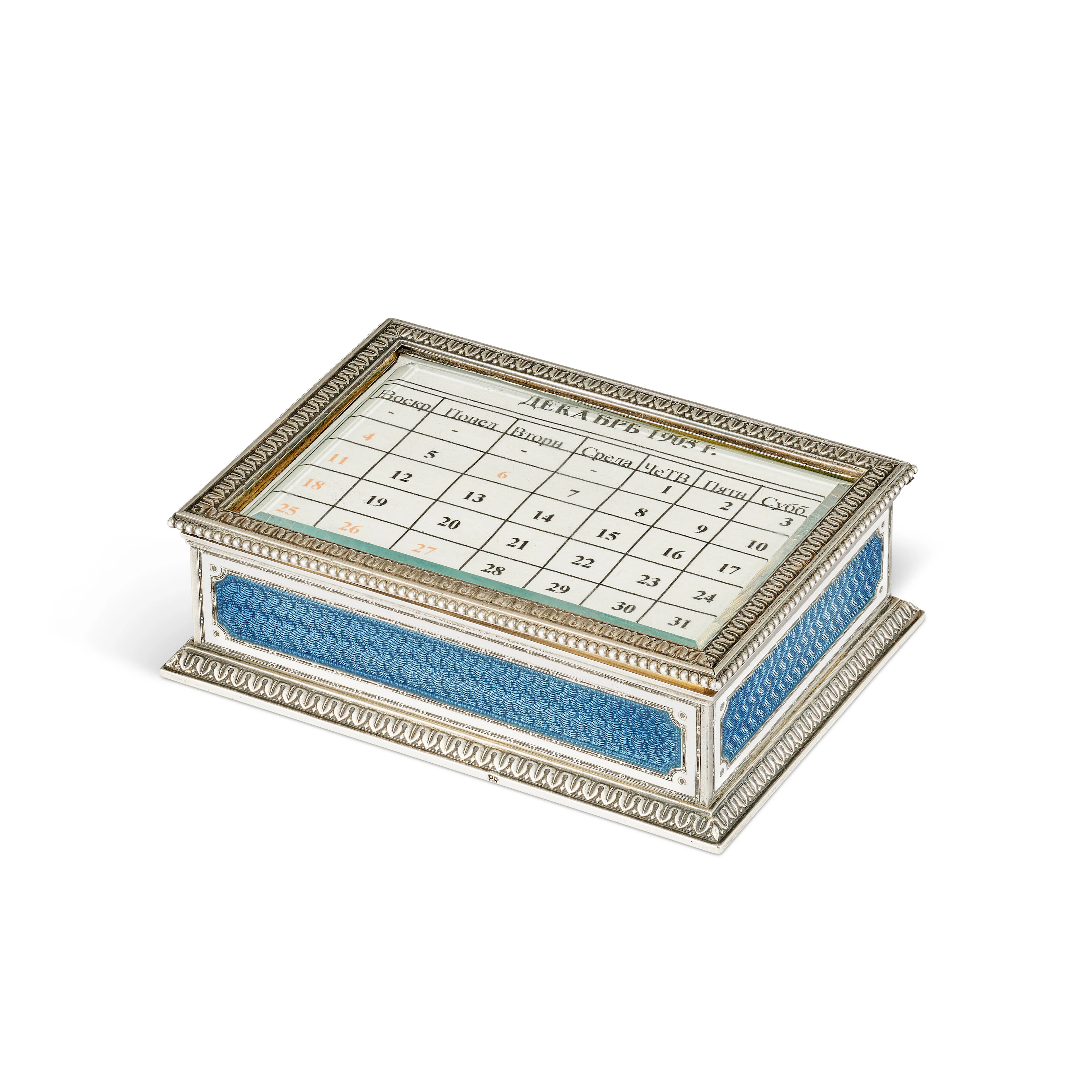 A PARCEL-GILT SILVER, GUILLOCHÉ AND CHAMPLEVÉ ENAMEL STAMP BOX