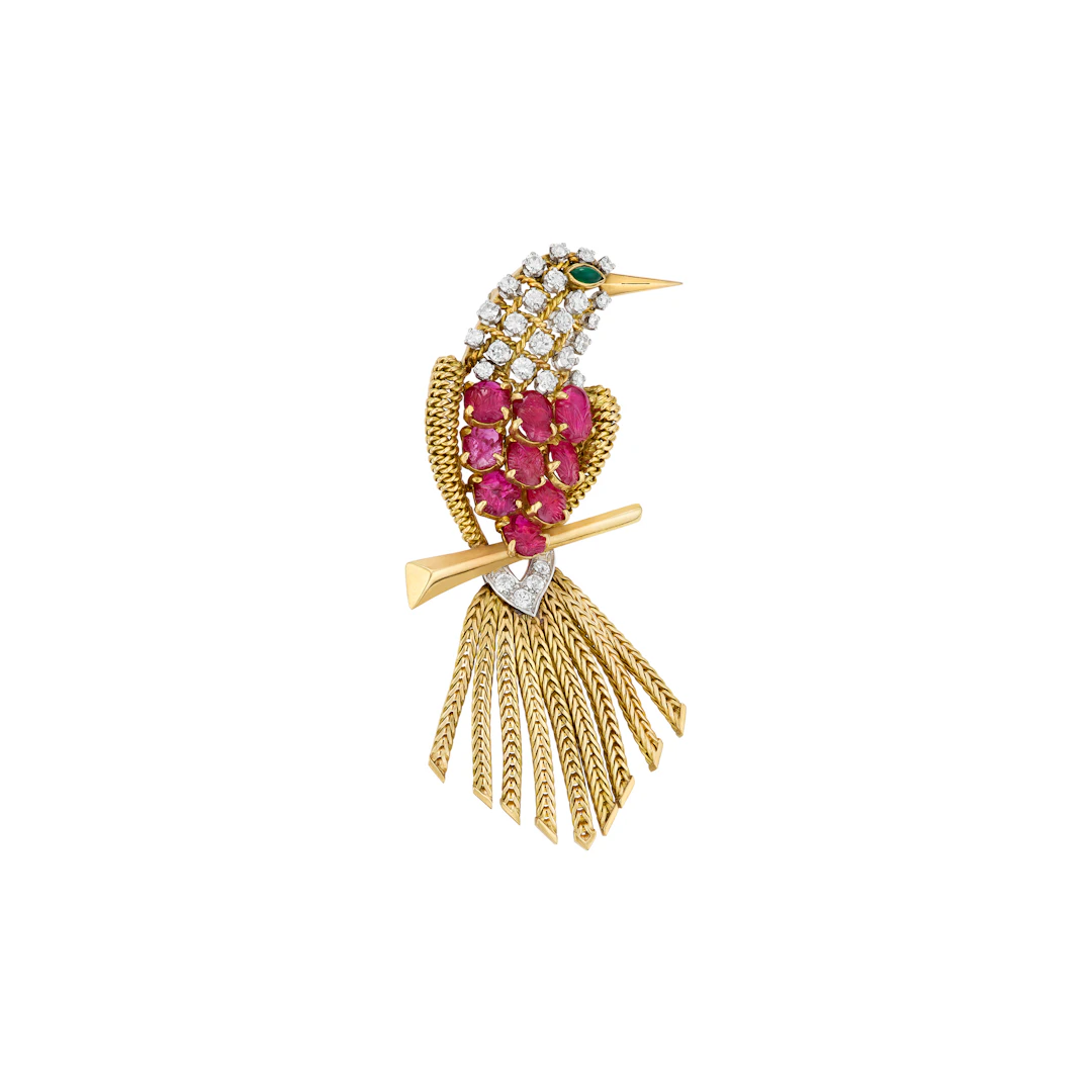 Cartier Ruby, Emerald, and Diamond Bird Brooch