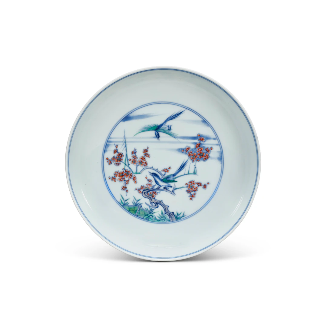 A Doucai 'Prunus and Magpie' Dish