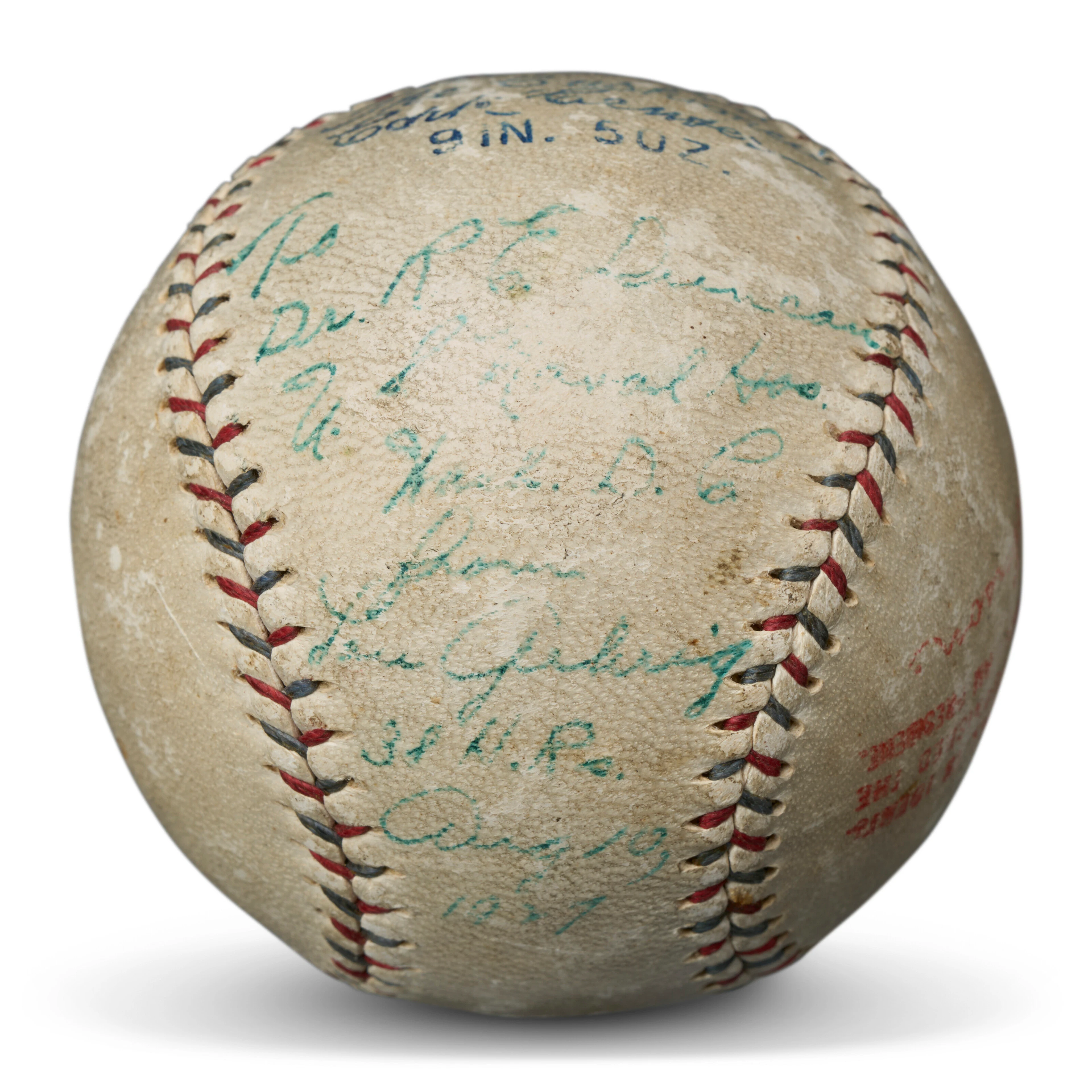 RARE LOU GEHRIG SINGLE SIGNED BASEBALL WITH MID-SEASON HOME RUN TOTAL