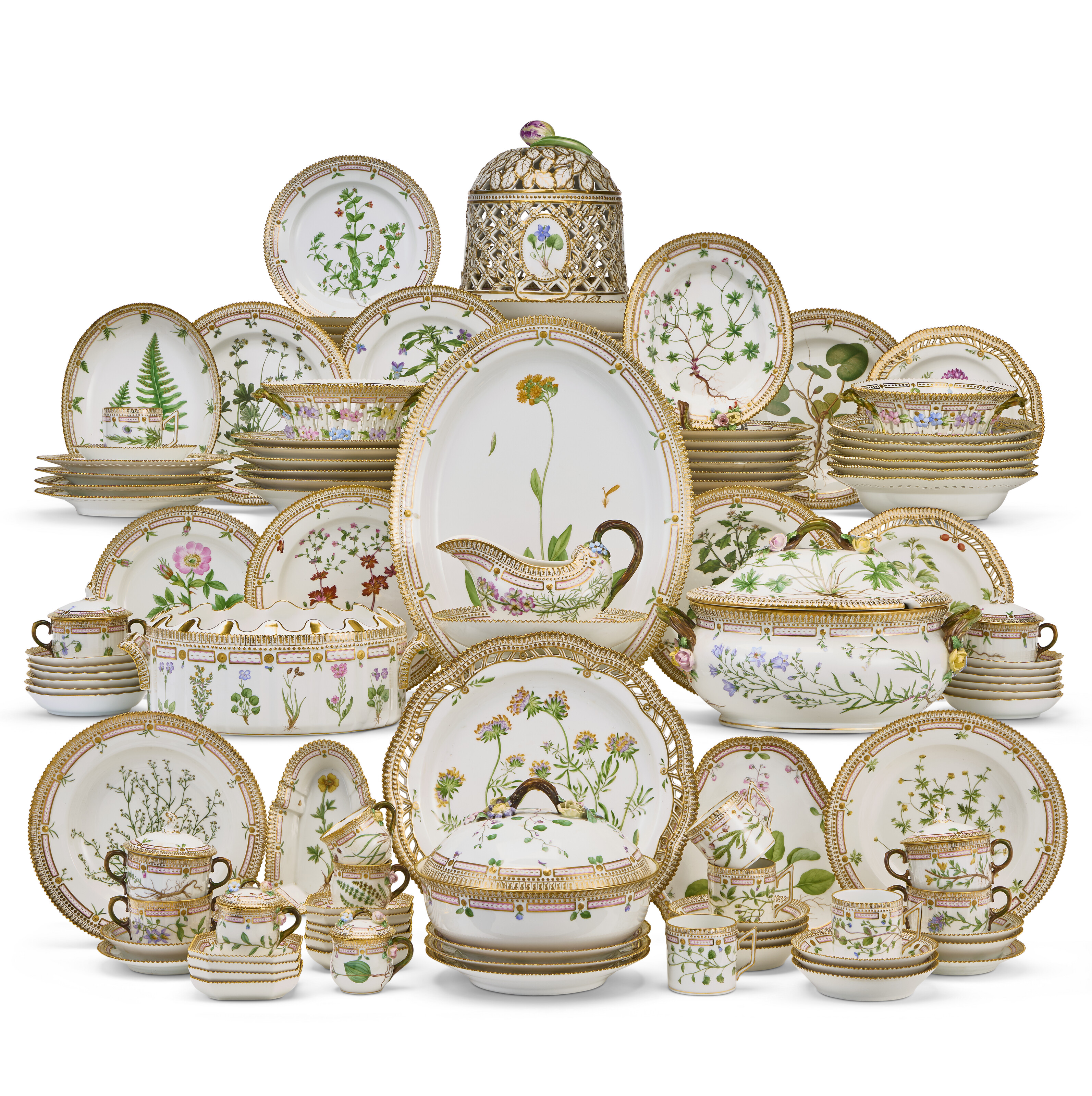 A Royal Copenhagen Porcelain 'Flora Danica' Assembled Dinner and Dessert