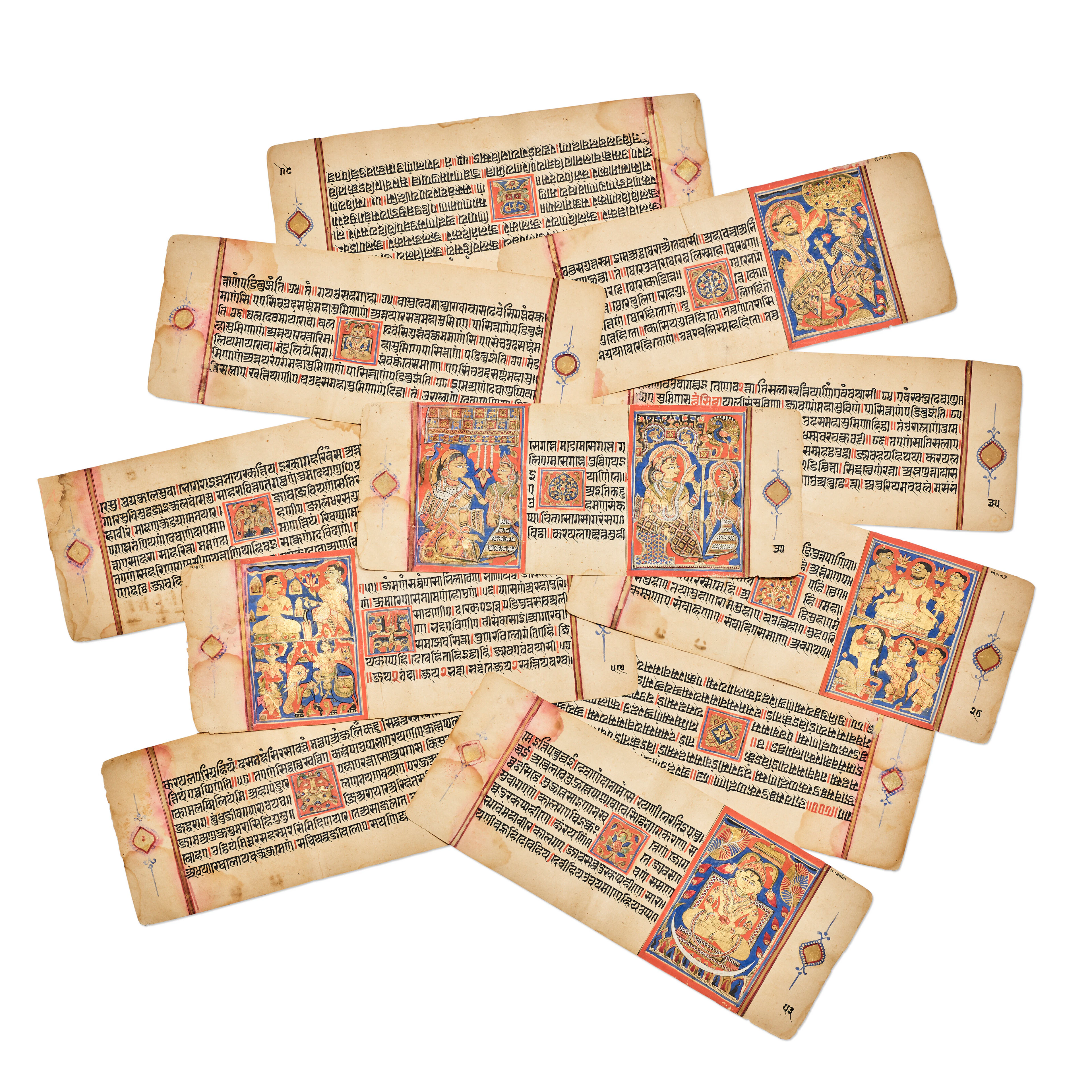 A Large Group of Illustrated Double-Sided Folios from a Kalpasutra Manuscript