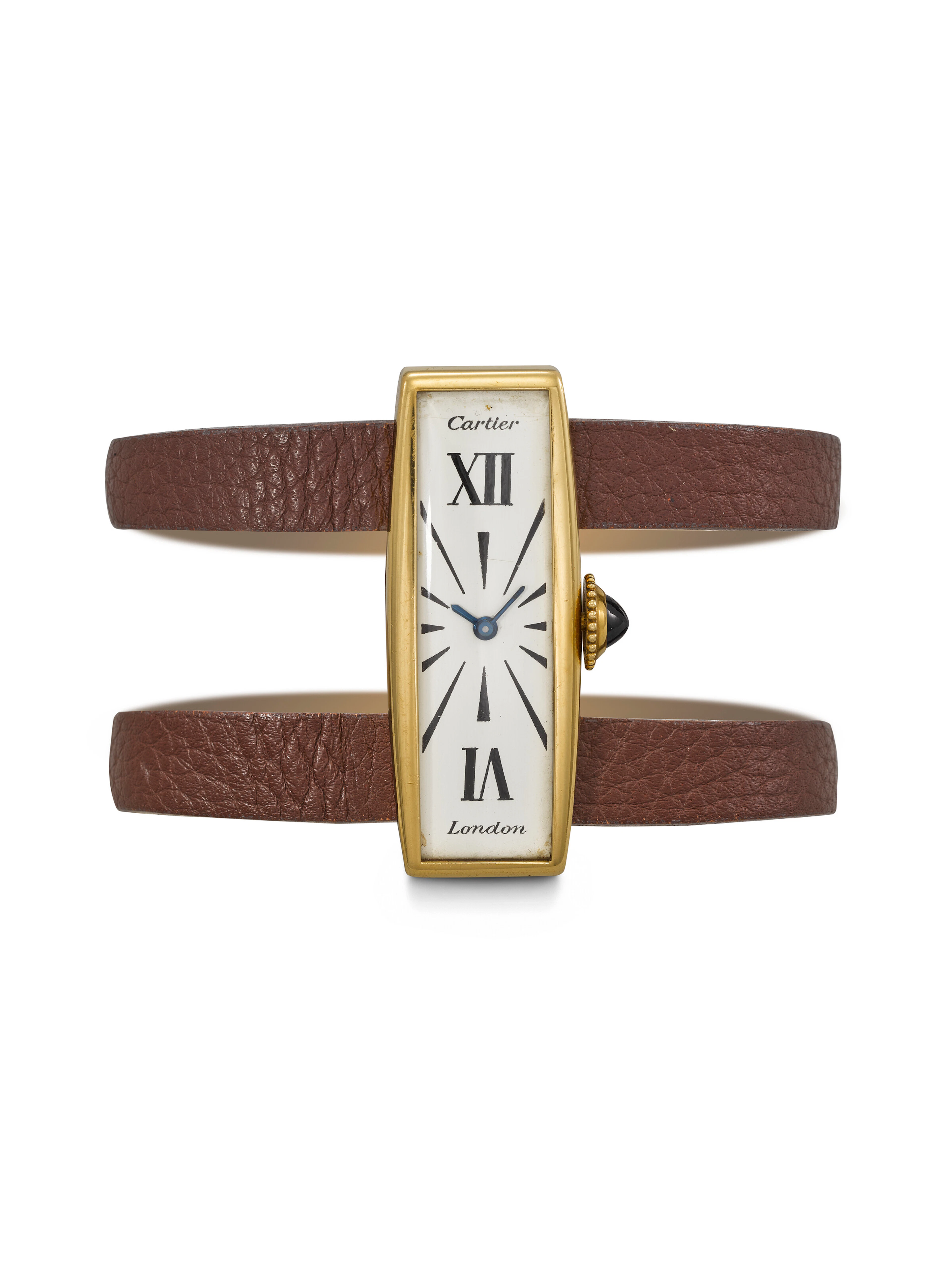 Cartier. An Exceedingly Rare and Unusual Rectangular 18K Gold Wristwatch
